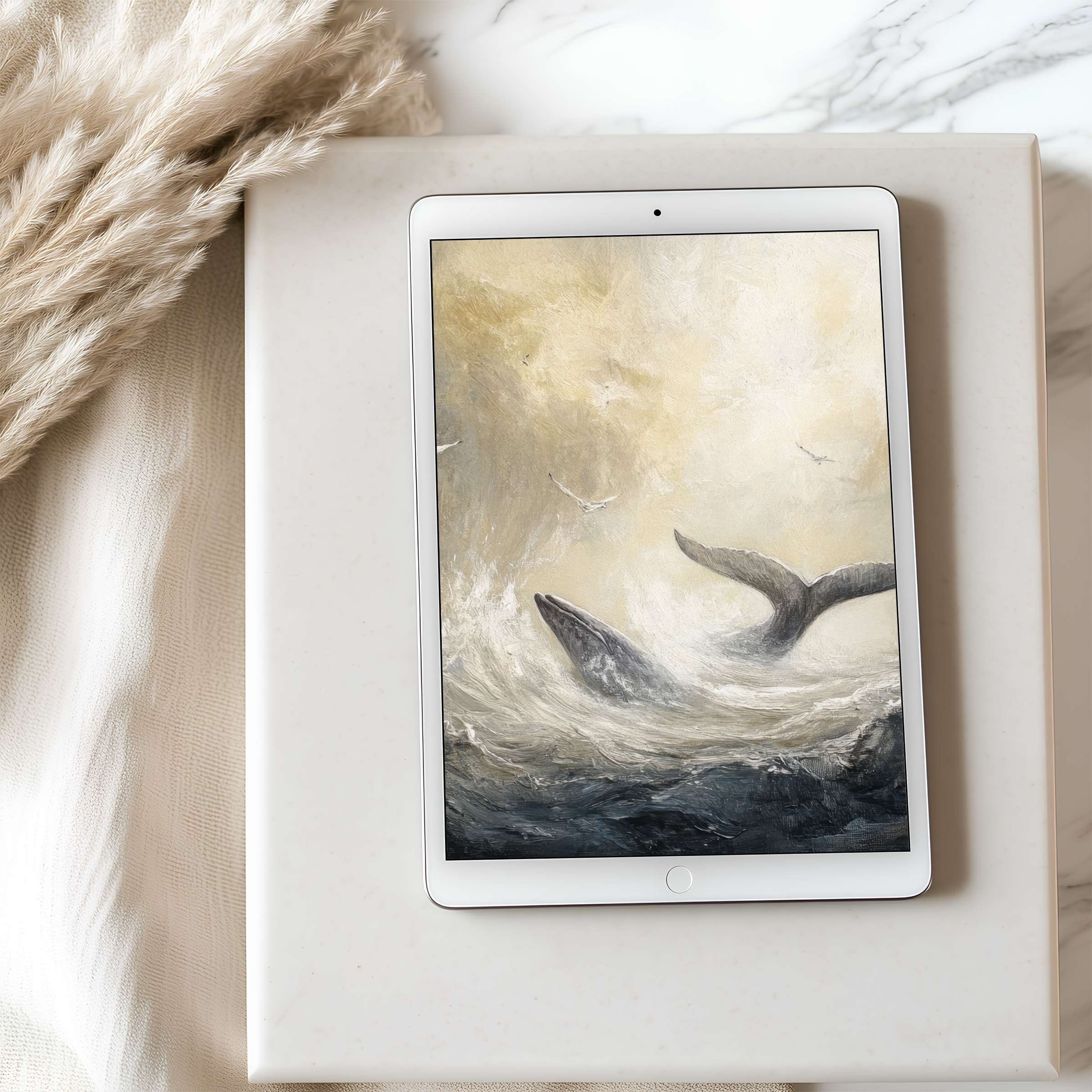 Elegant ocean-inspired tablet wallpaper in soothing earth tones perfect for iPad or Android tablets high resolution digital download
