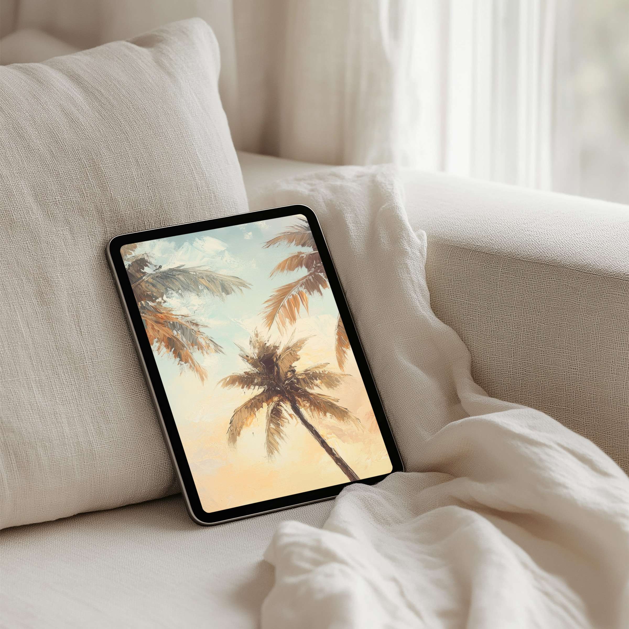 Elegant palm tree art for your iPad background offers calm and inspiration for tablets with instant download for design-conscious users