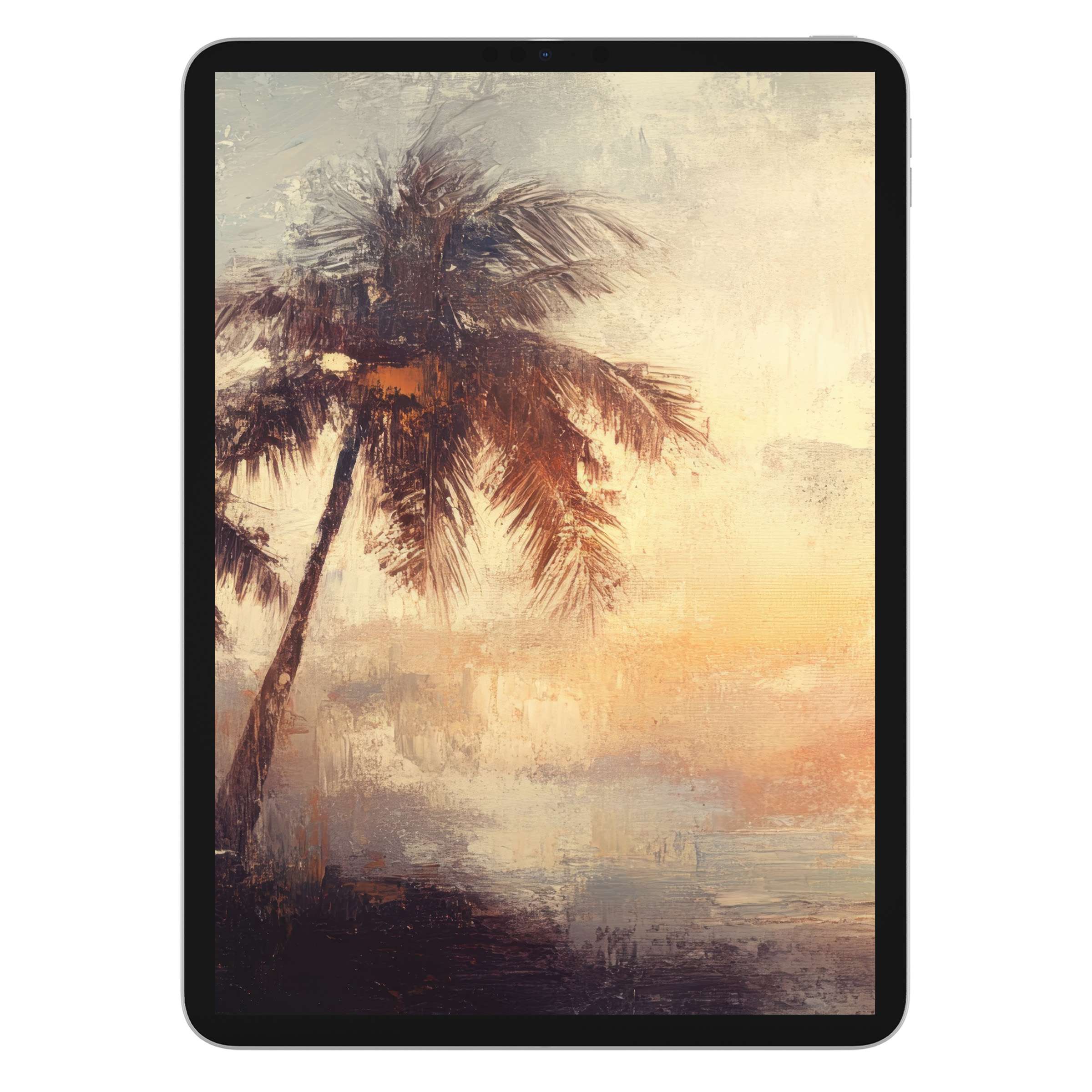 Elegant beach iPad wallpaper with serene palm tree textures; perfect digital download for calming tablet background settings