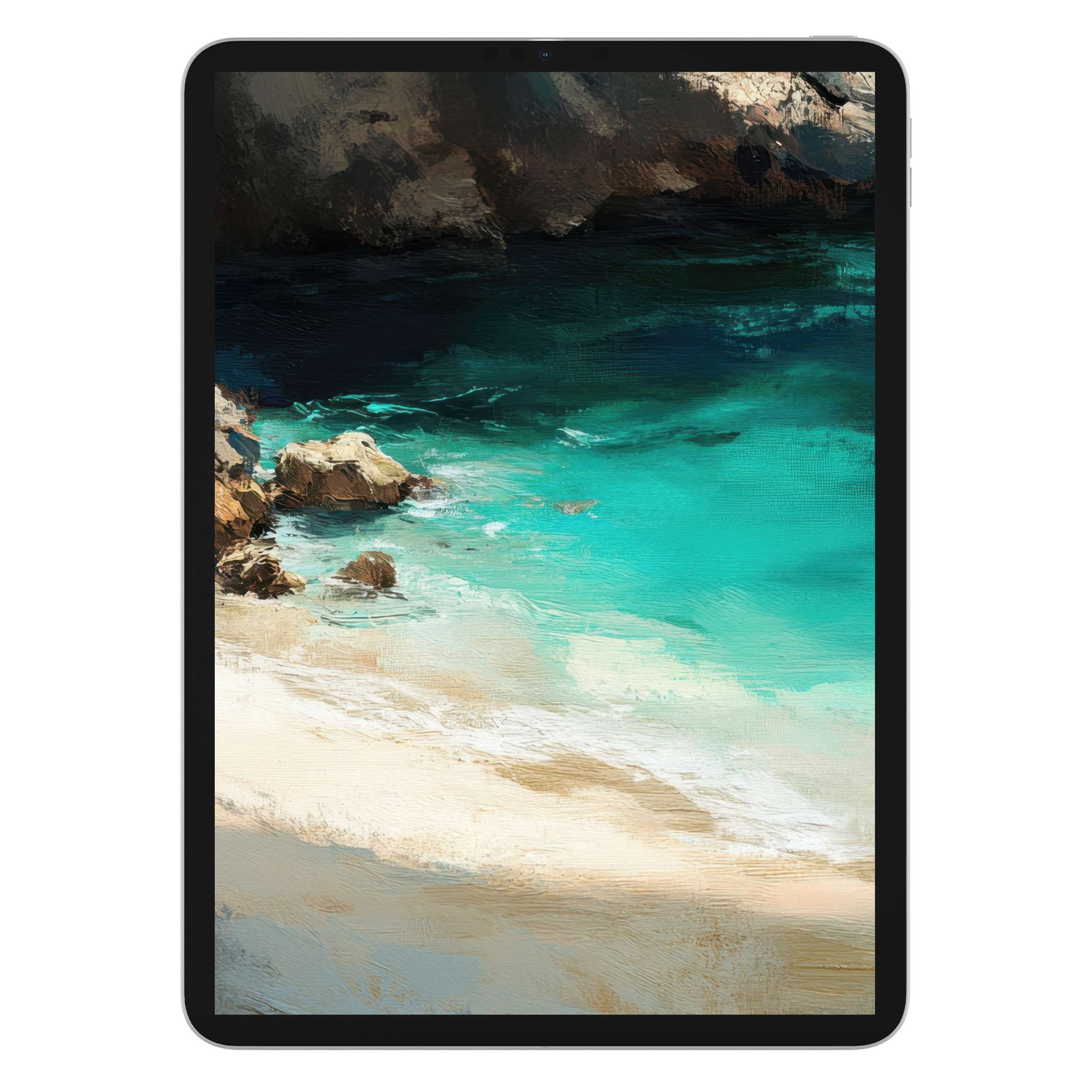 Beach iPad wallpaper digital download features serene blue waves and sandy textures ideal for tablet backgrounds enhancing tranquility