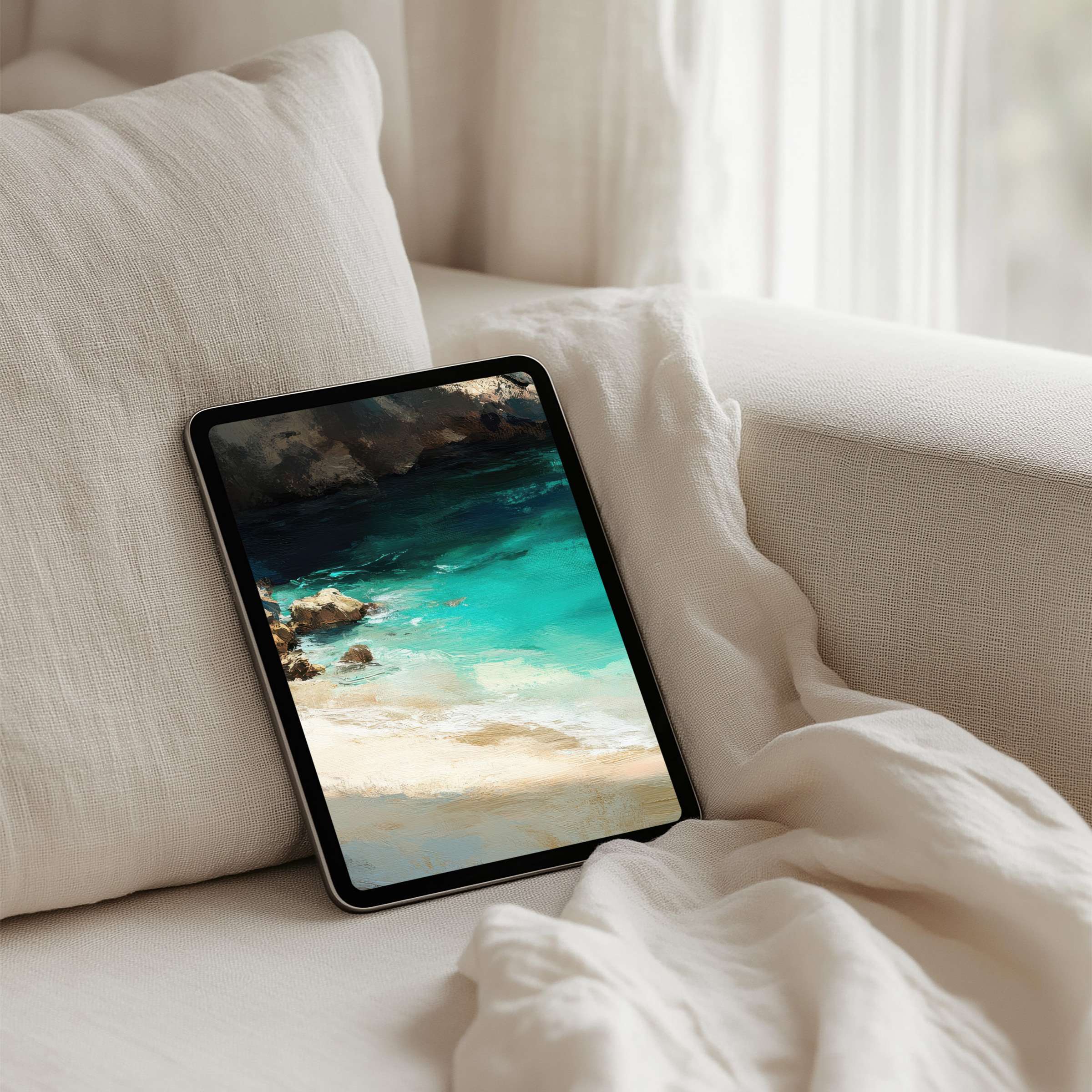 Tranquil beach scene iPad background for tablet users seeking instant download offering calm inspiration and elegant mindfulness