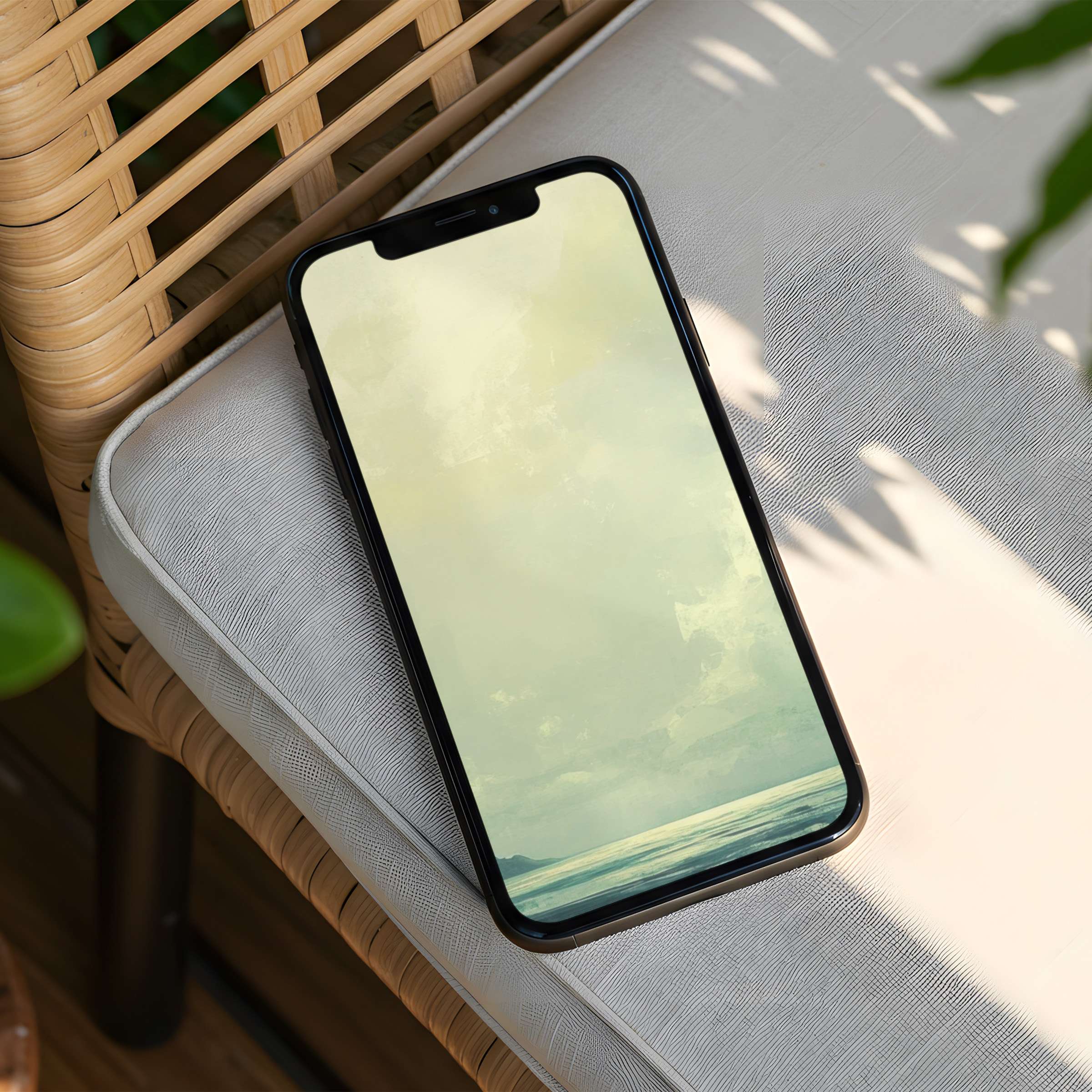 Calming ocean-inspired iPhone background on screen offers an instant download for your phone adding elegance and mindfulness