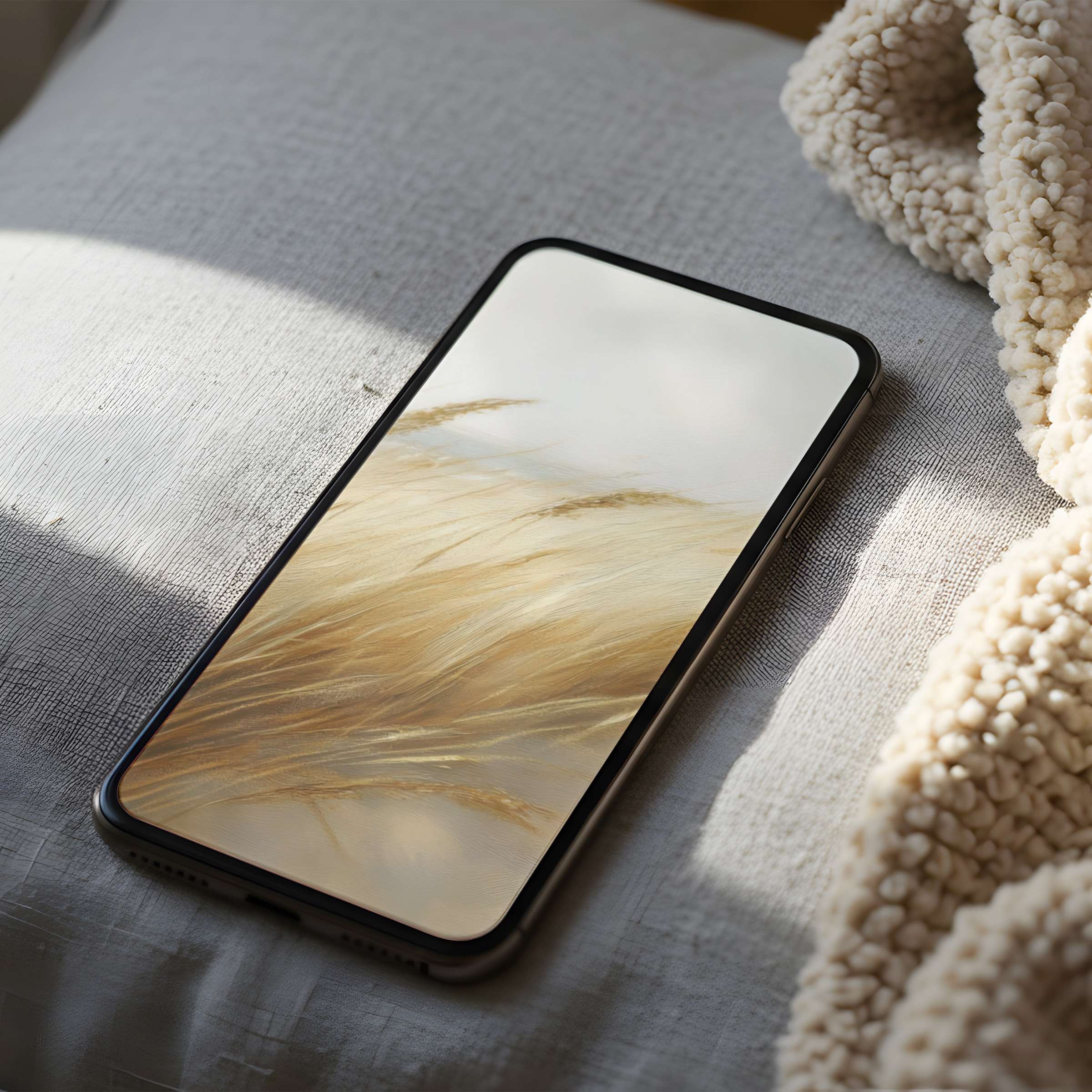 Elegant wheat field phone wallpaper in soft gold tones offers calm, high-resolution beauty perfect for iPhone and Android download