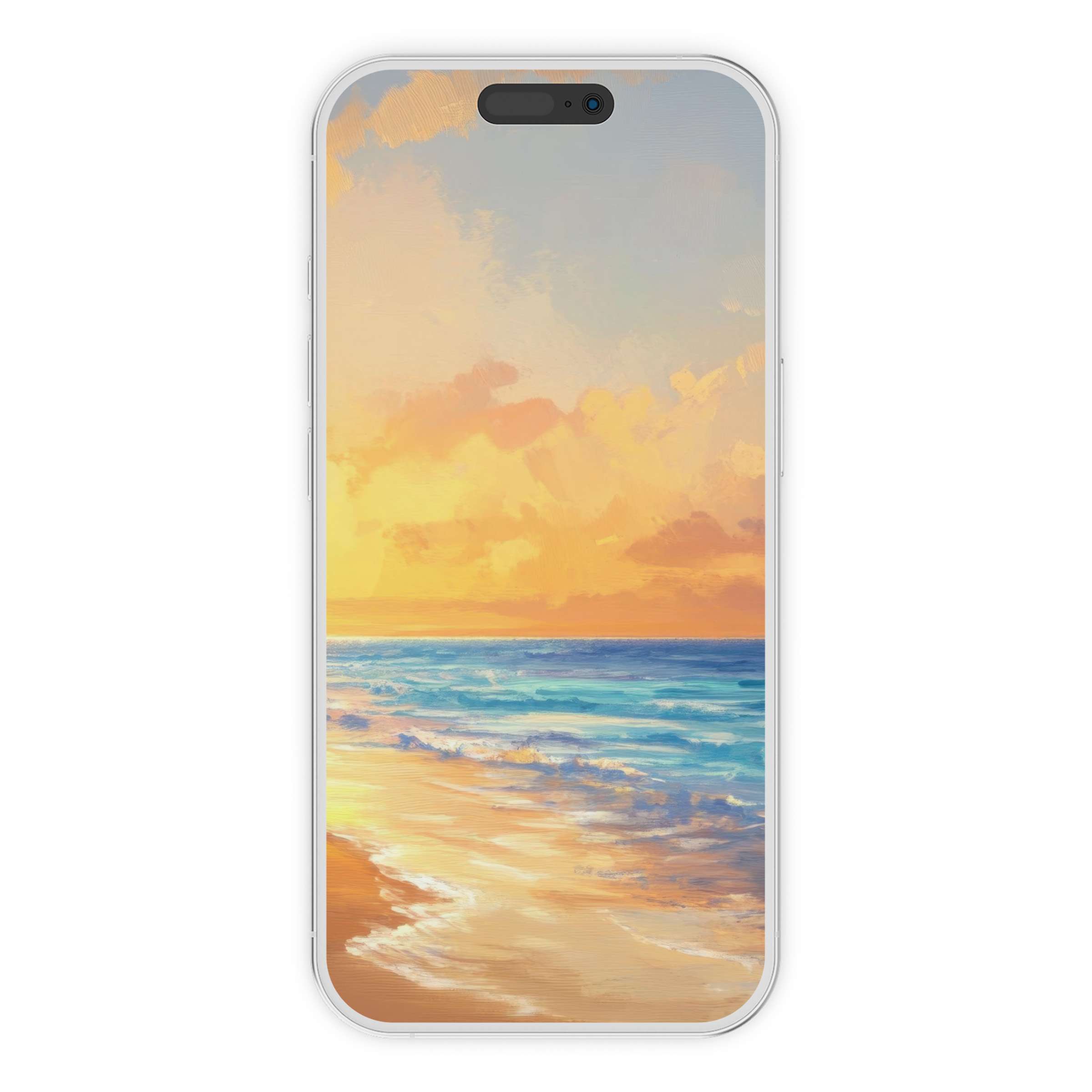 Inspiring beach iPhone wallpaper with serene sunset hues over gentle waves perfect digital download for phone background elegance