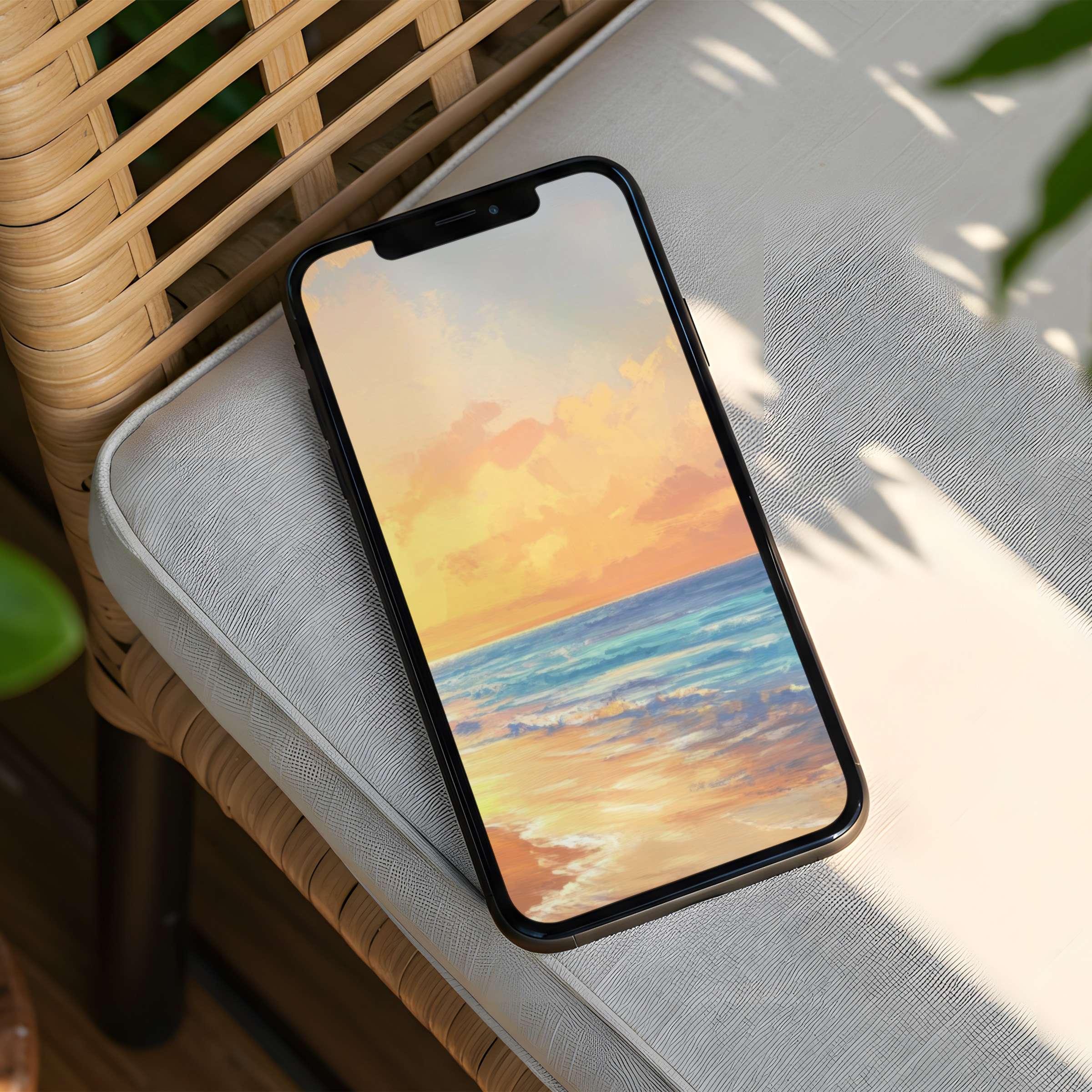 Serene beach sunset iPhone background for instant download evokes calm and elegance perfect for any phone aesthetic lovers