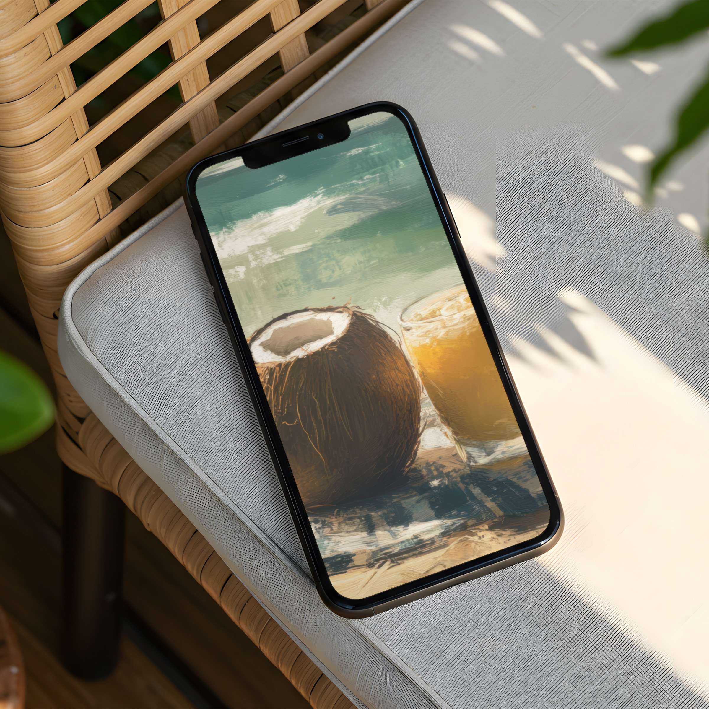 Elegant iPhone background with coconut art offers calm inspiration for phone users seeking beauty and mindfulness instant download