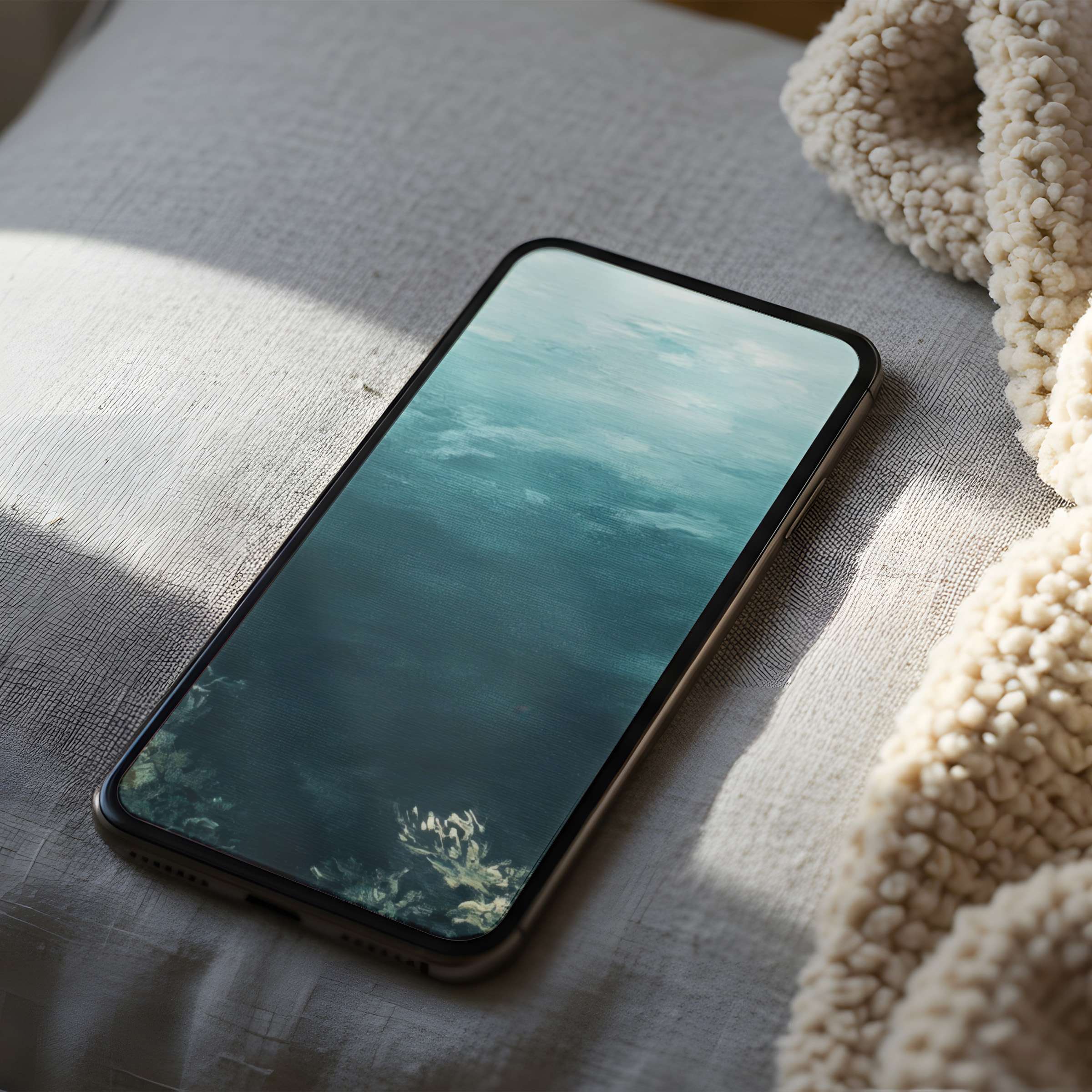 Serene ocean-inspired phone wallpaper, perfect for iPhone and Android, adds elegance to any interior, downloadable in high resolution