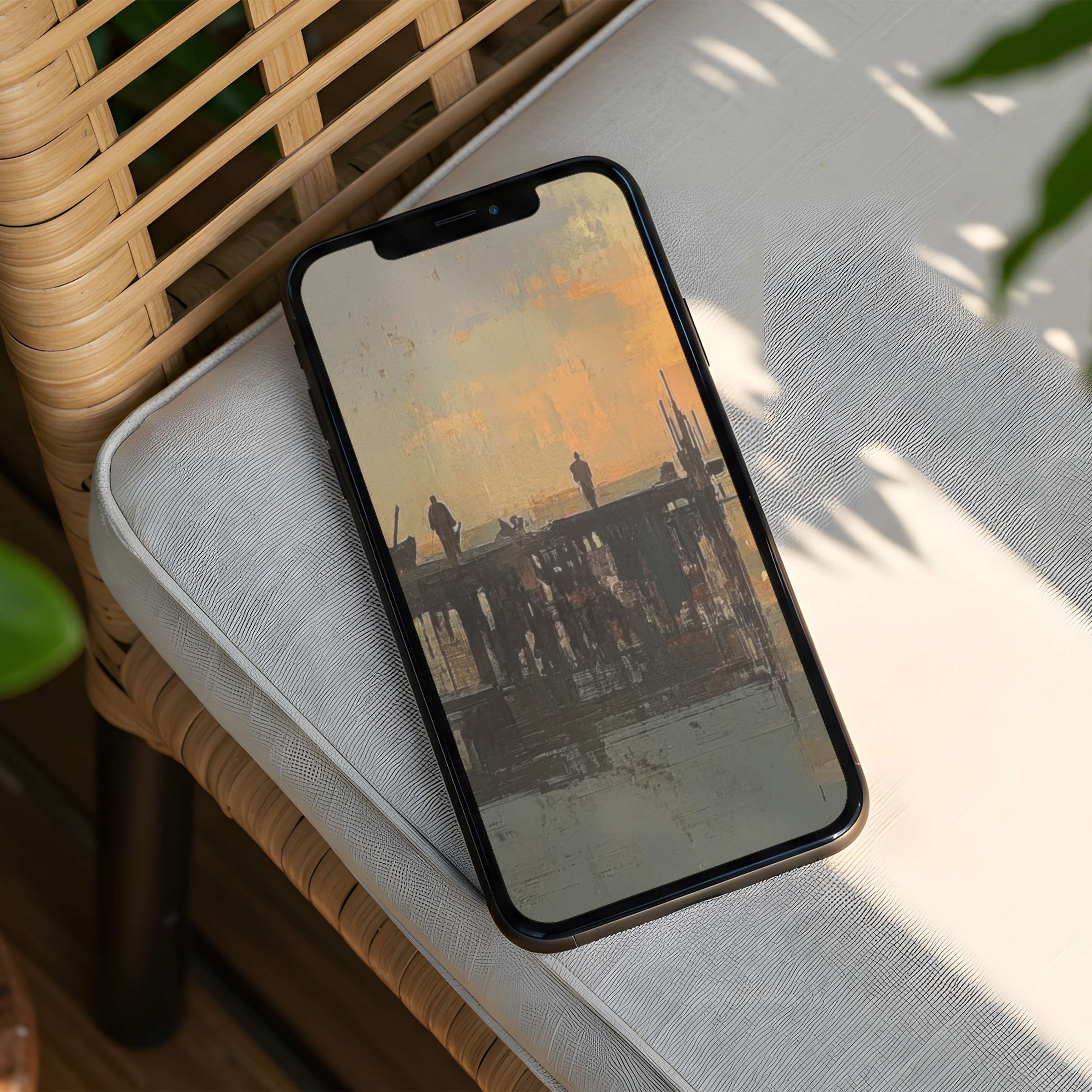 Elegant iPhone background captures serene sunset over a pier bringing calm inspiration to your phone with instant download