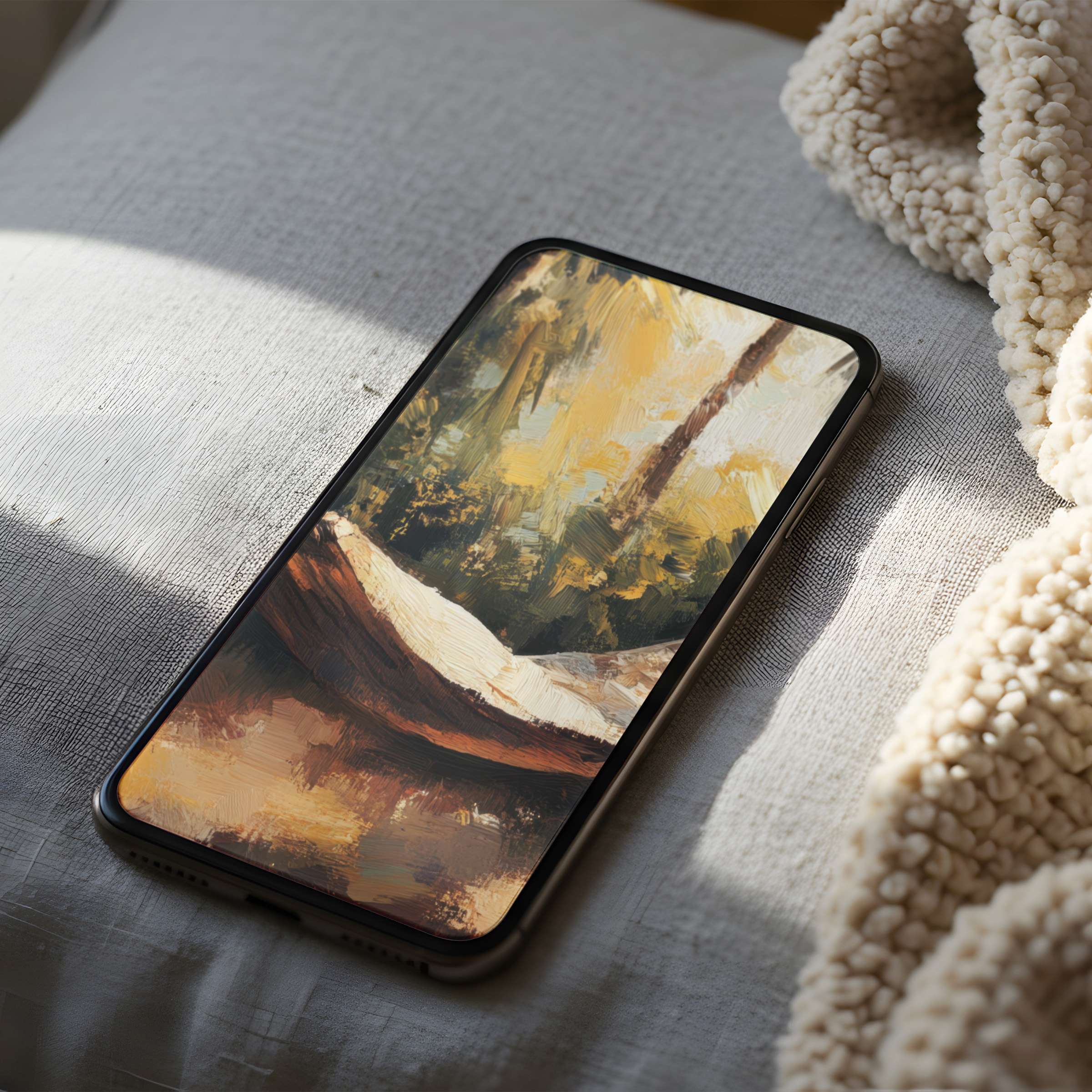 Elegant phone wallpaper featuring abstract nature-inspired brushstrokes in earth tones, perfect for iPhone or Android download for calming ambiance