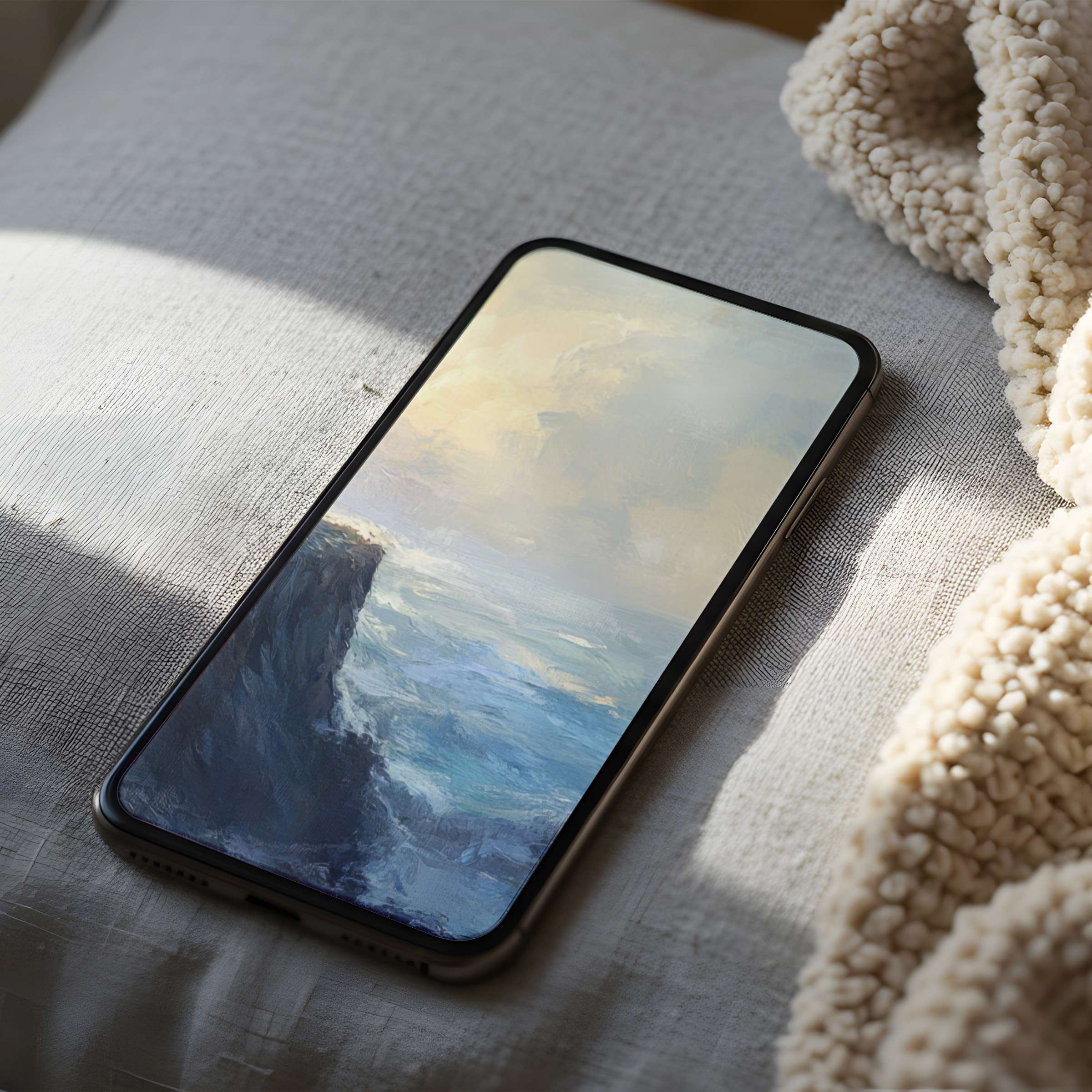 Elegant coastal phone wallpaper featuring serene ocean cliffs in high resolution, perfect for iPhone and Android digital download