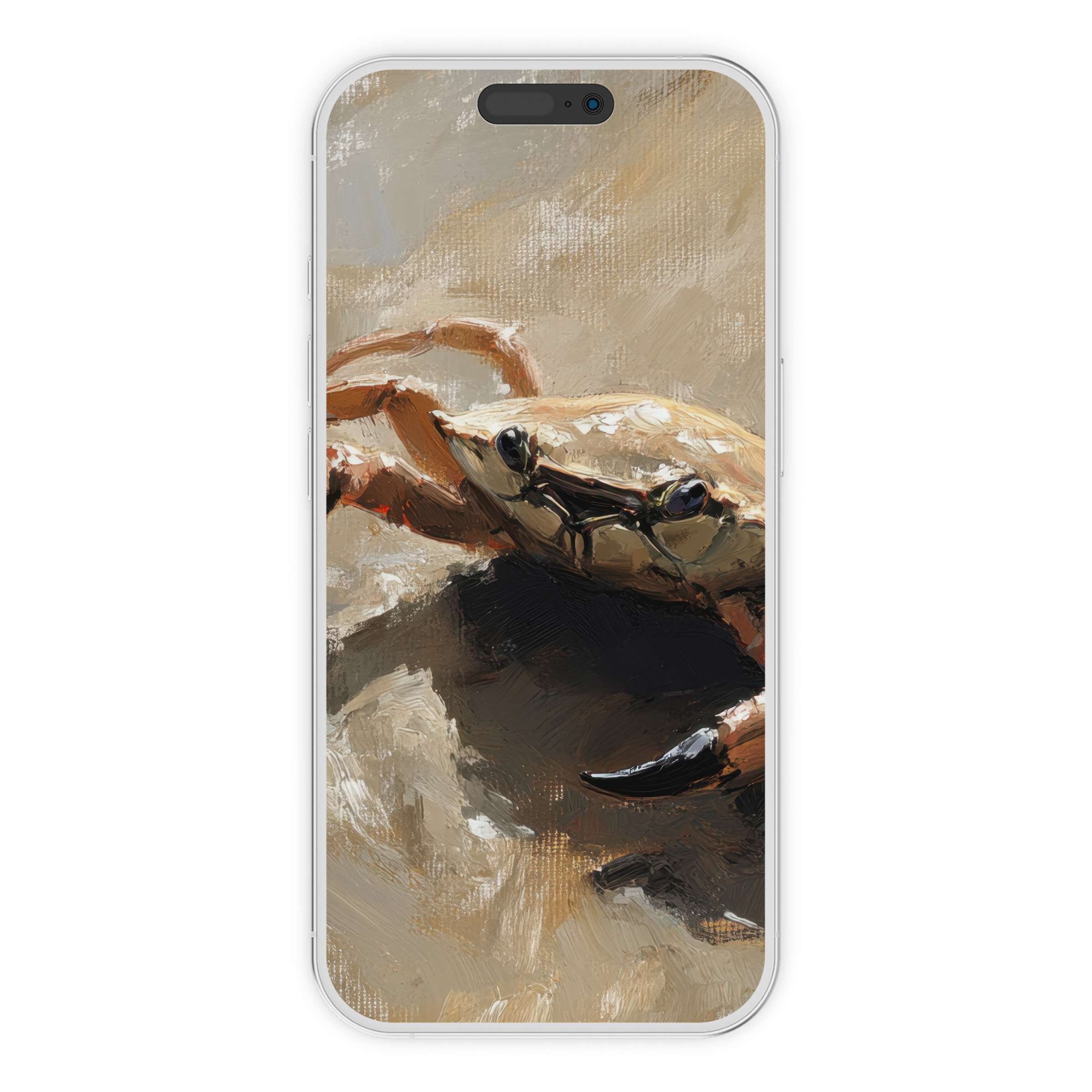 Beach iPhone wallpaper featuring a painted crab on textured sand background offers a serene escape and digital download for phones