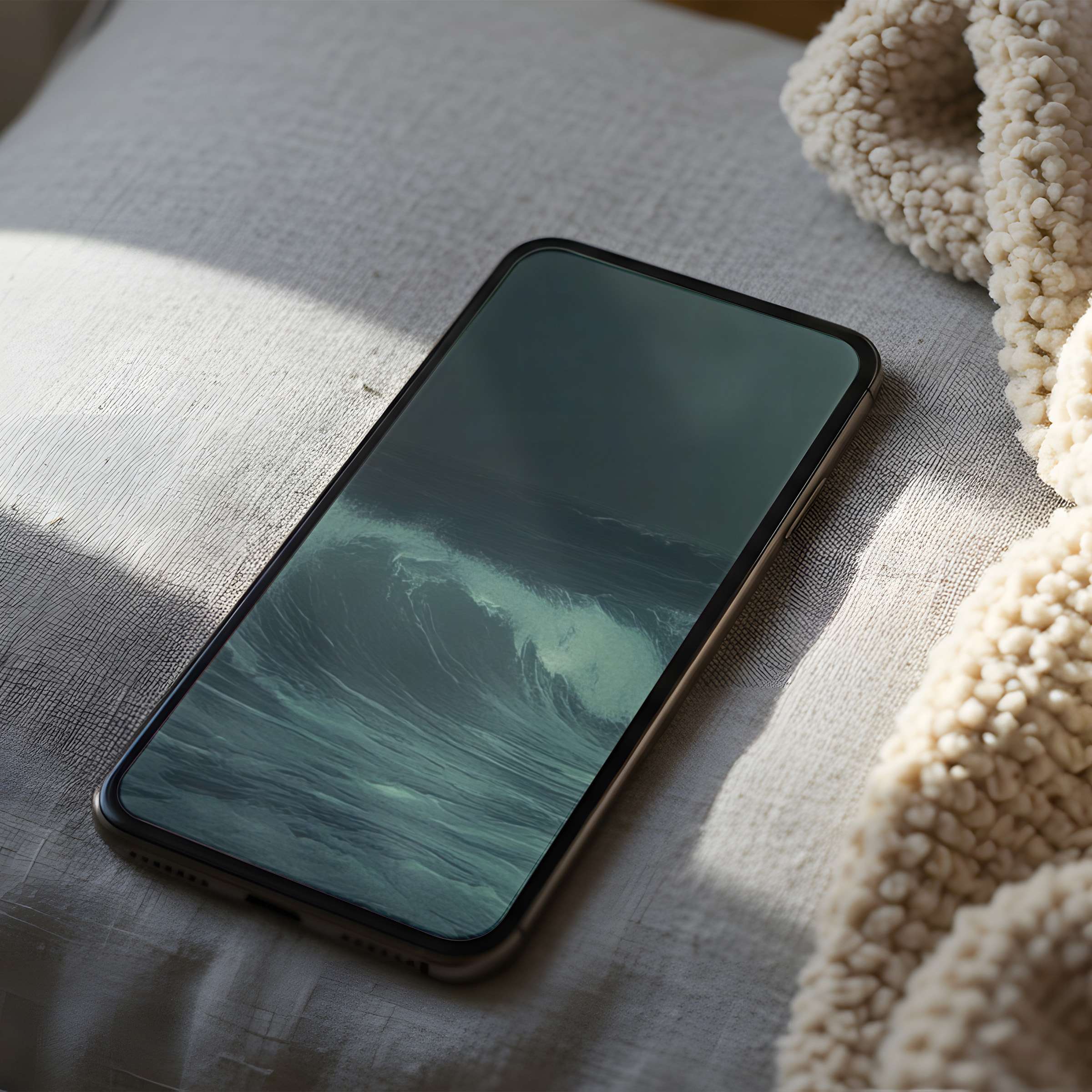Elegant ocean wave phone wallpaper evokes calm, perfect for iPhone and Android; high resolution digital download enhances any device