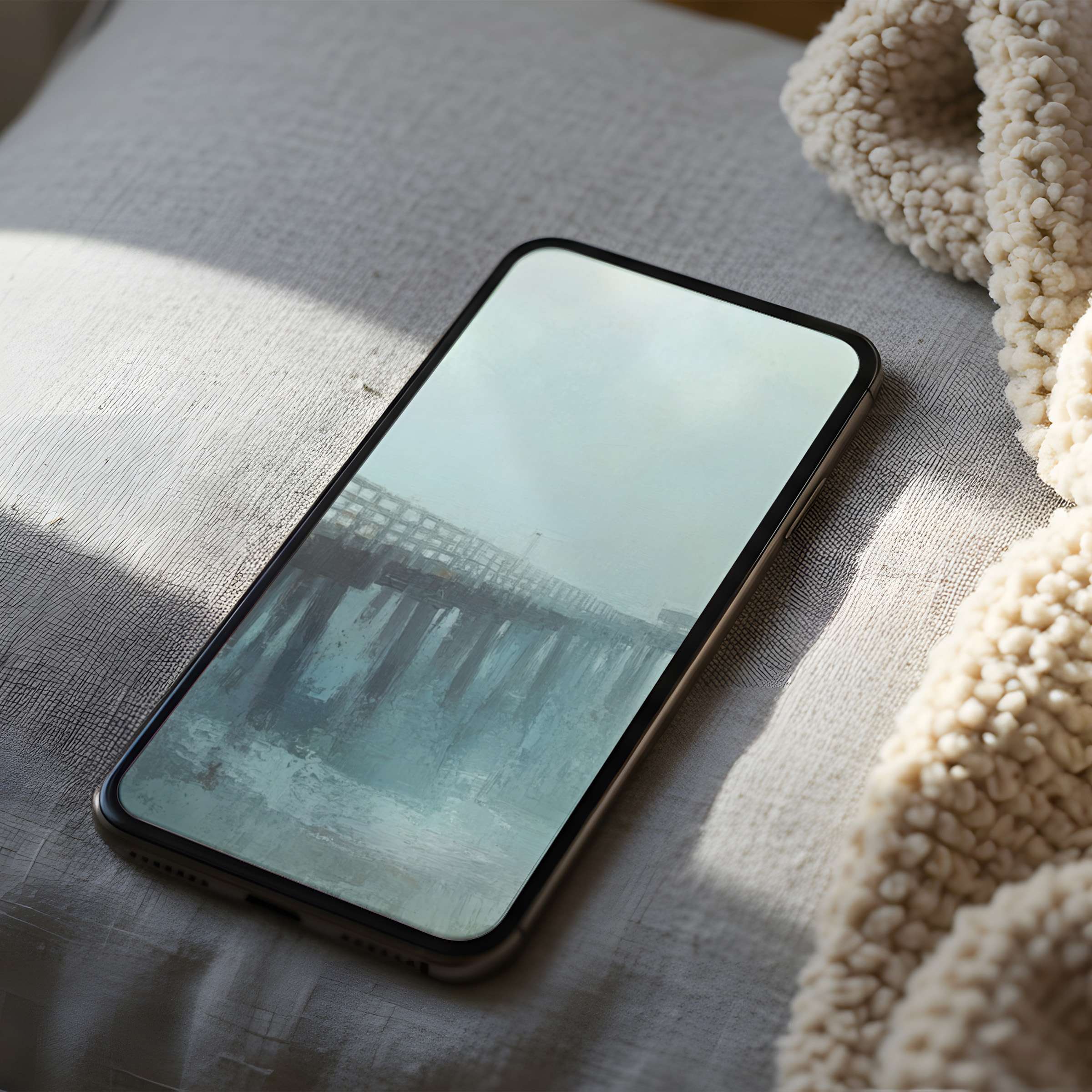 Elegant seascape phone wallpaper in calming blue tones offers high resolution for iPhone and Android, perfect digital download
