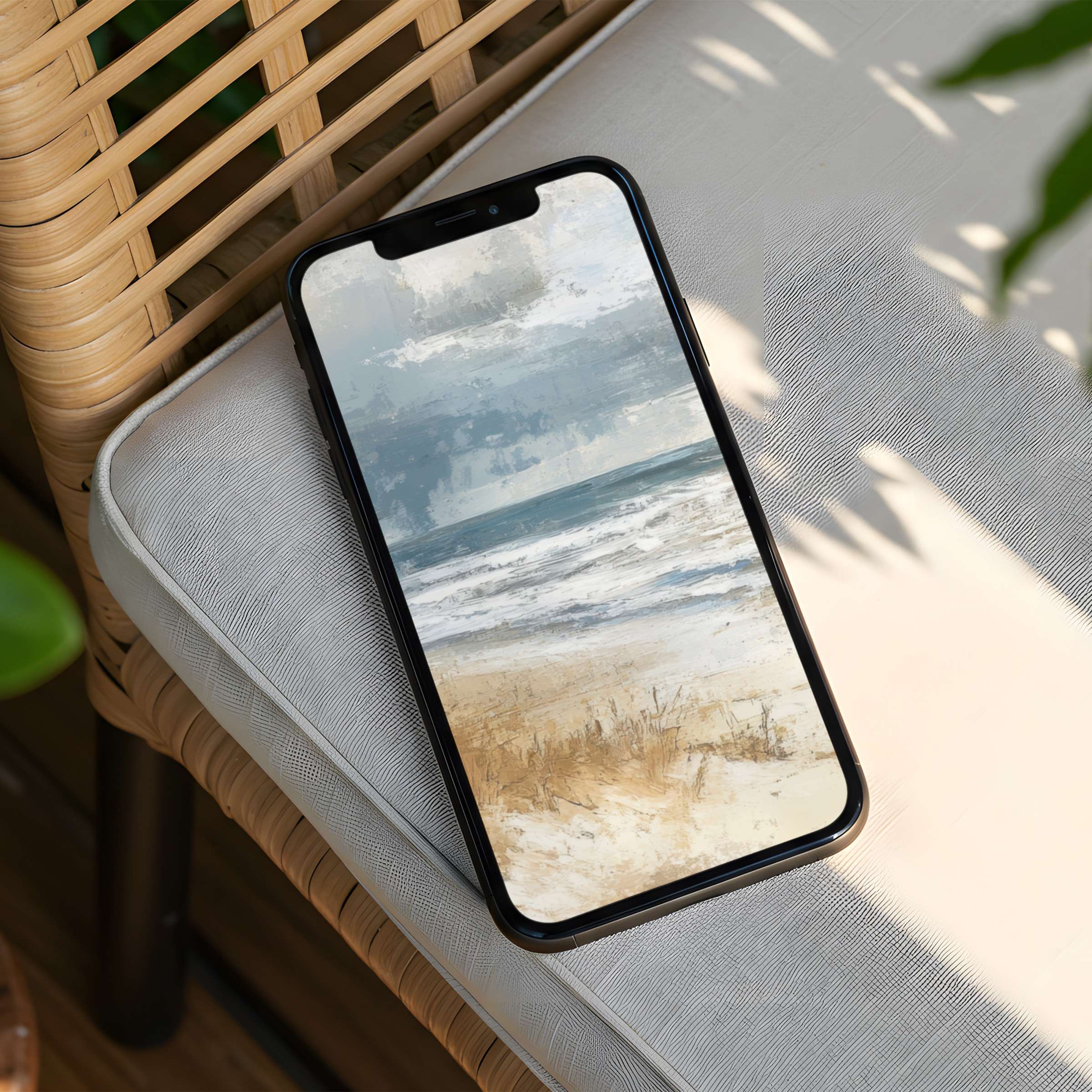 Elegant beach scene iPhone background for instant download evokes calm and mindfulness fits any phone with artistic inspiration