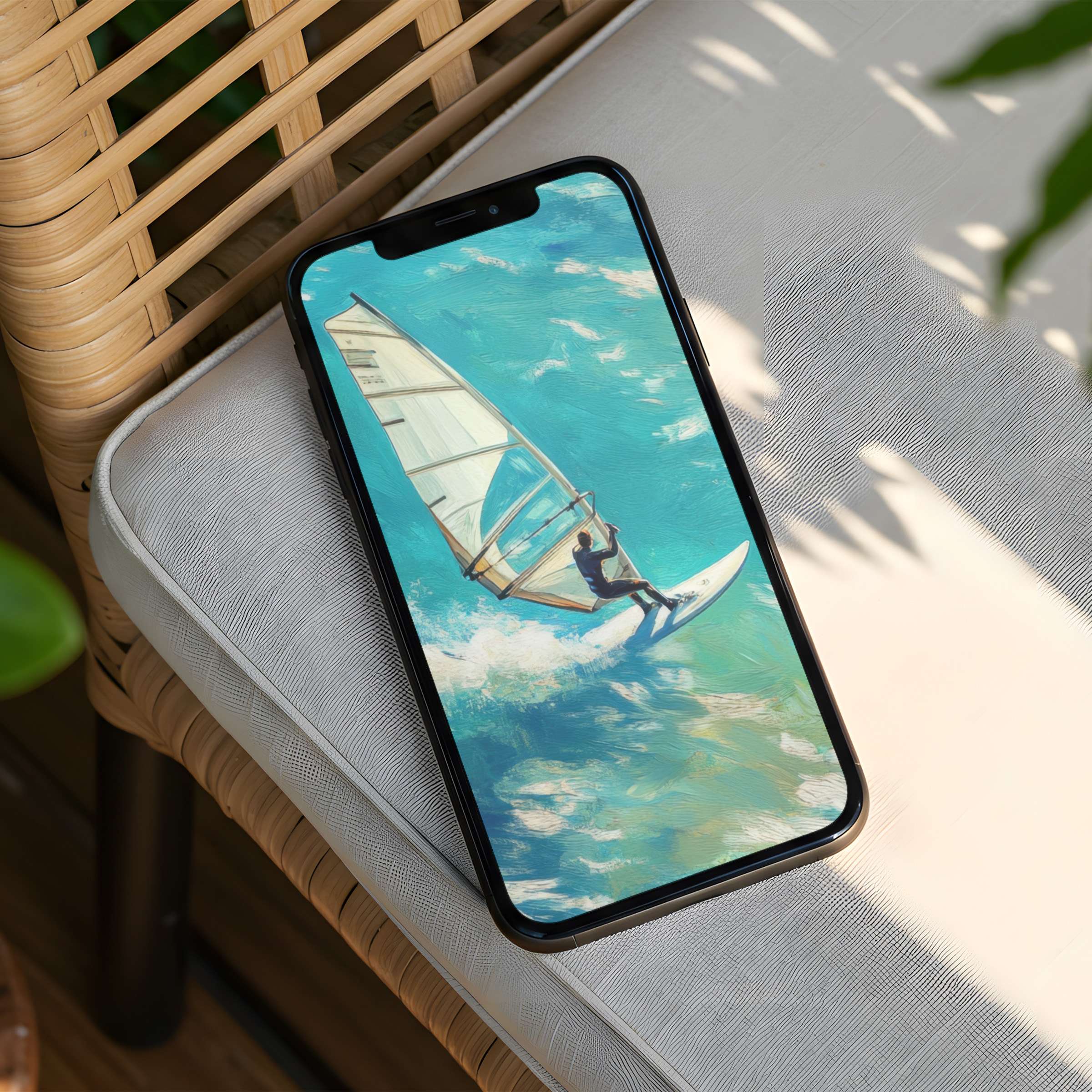 Elegant windsurfer digital art brings calm and inspiration to your phone iPhone background instant download for mindful moments