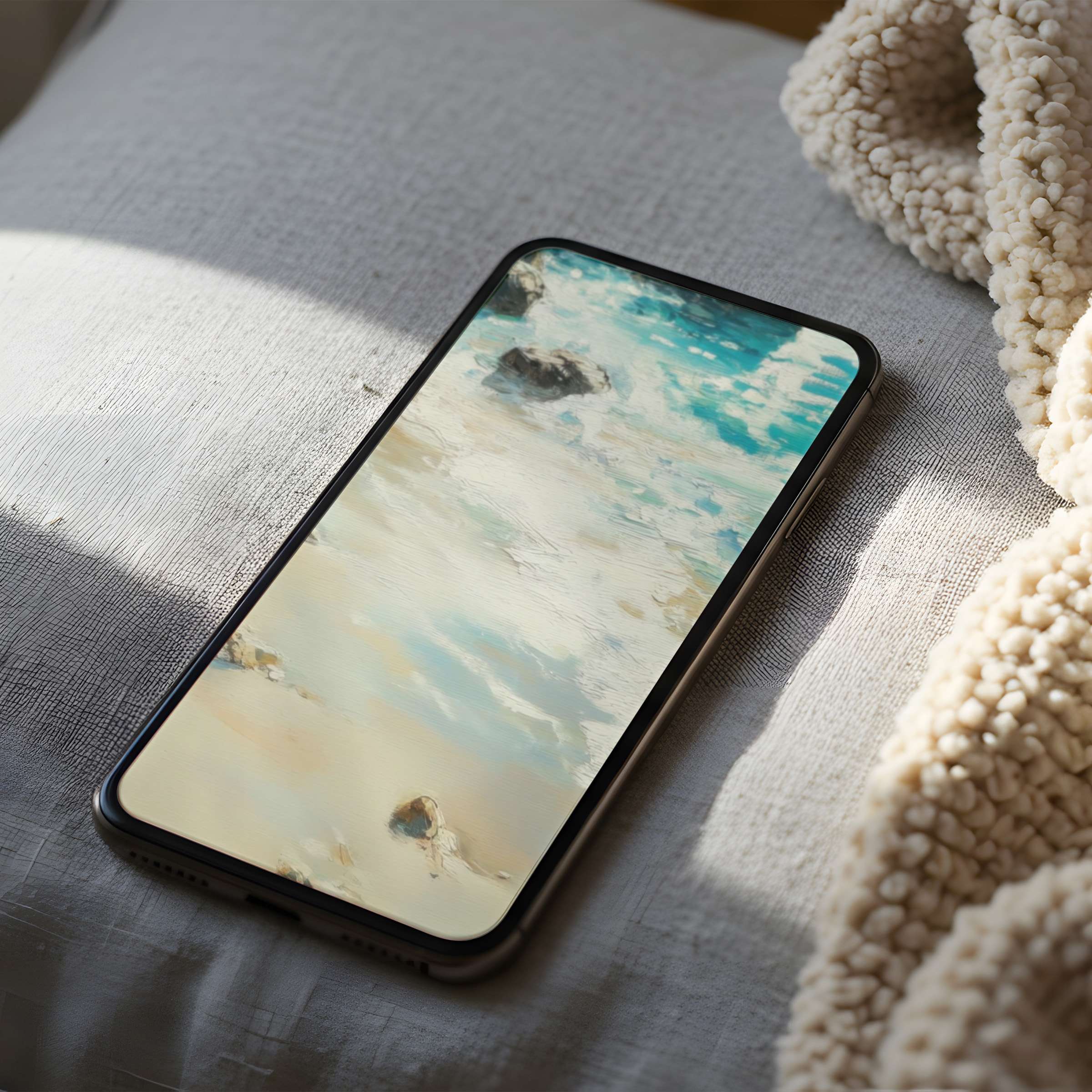 Serene beach-inspired phone wallpaper offers curated elegance in high resolution, perfect for iPhone and android, easy digital download
