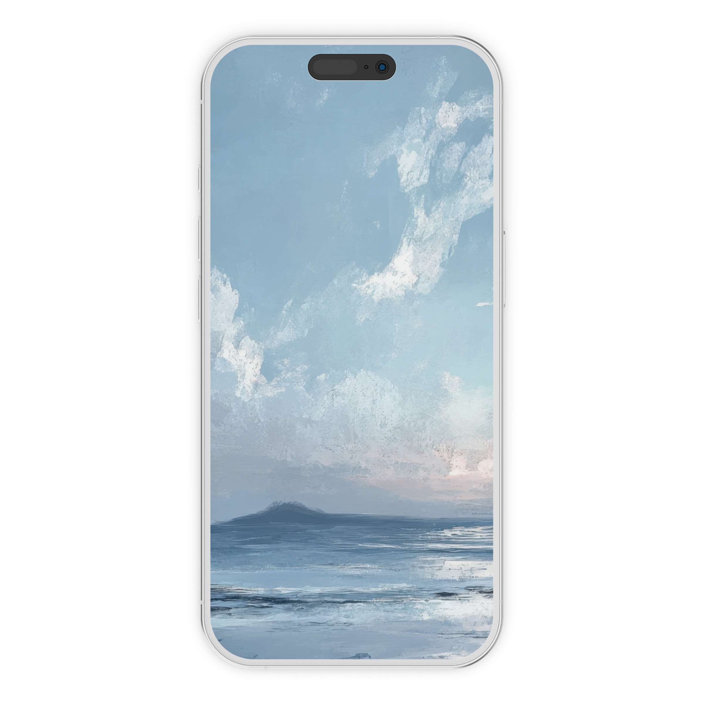 Calm beach iPhone wallpaper featuring serene sky and ocean, designed for phone background digital download, perfect for iPhone and Android