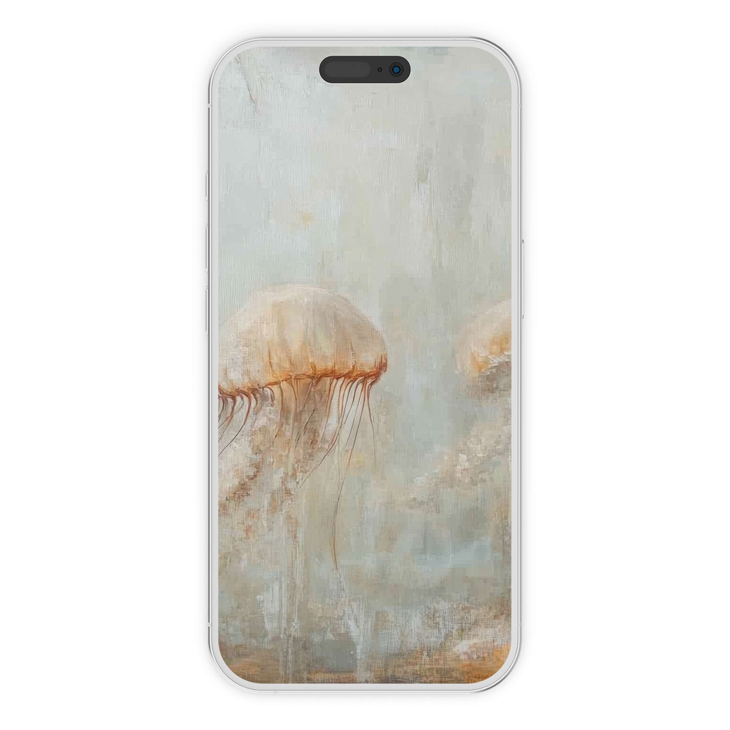 Ethereal jellyfish drift across a serene ocean, this beach iPhone wallpaper offers a calming digital download for phone background