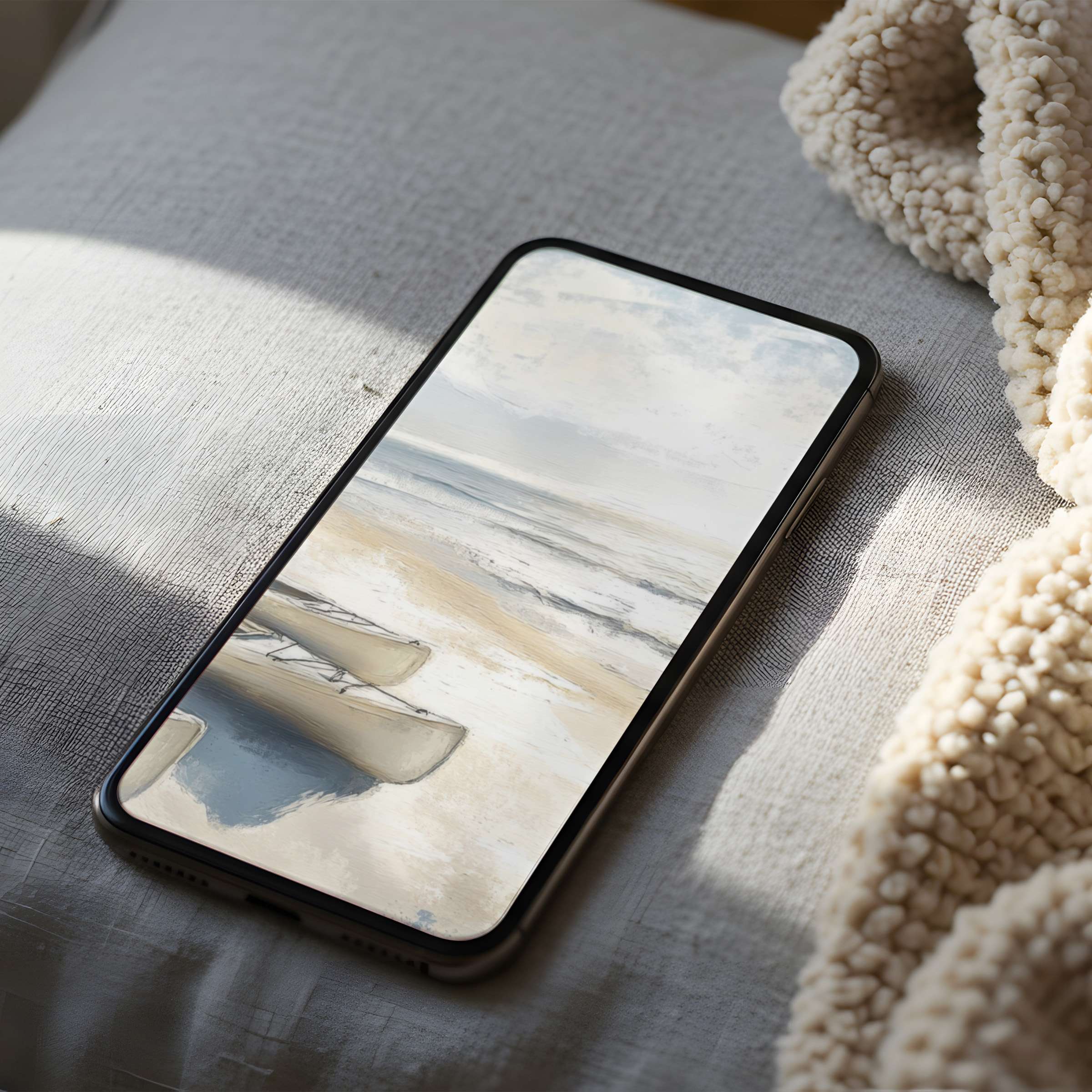 Elegant coastal phone wallpaper with serene beach scene and soft colors offers calm Perfect for iPhone or Android digital download