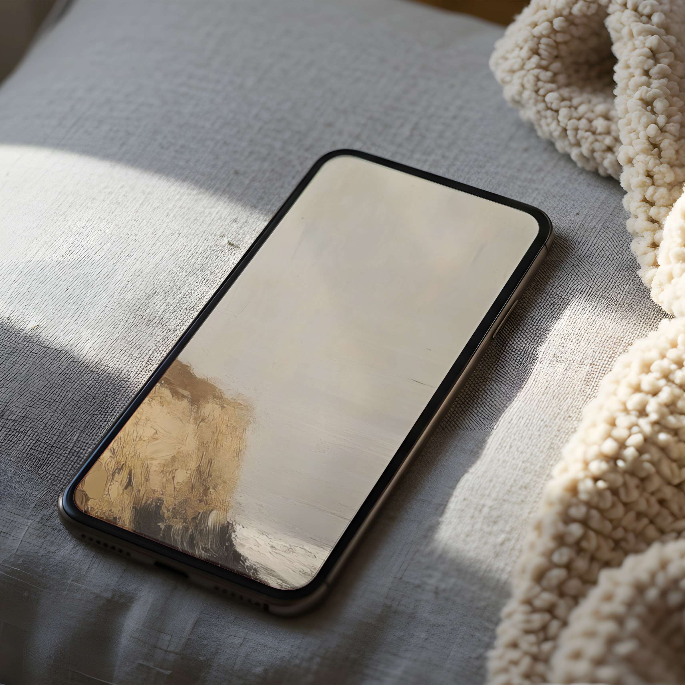 Elegant abstract beige and gold digital phone wallpaper adds a serene touch to any iPhone or Android device high resolution download