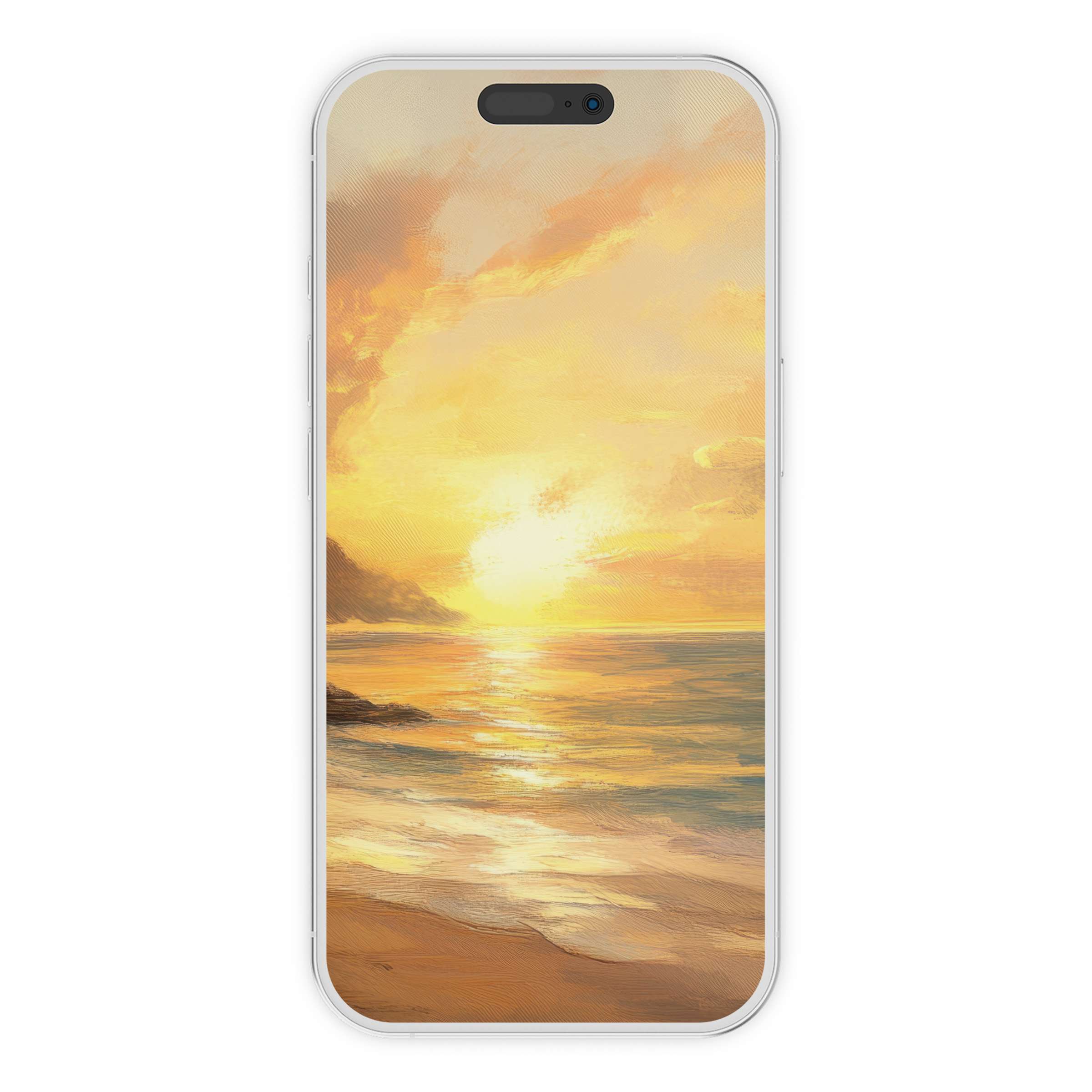 Elegant beach iPhone wallpaper featuring a serene sunset for phone background, ideal digital download for tranquil design lovers