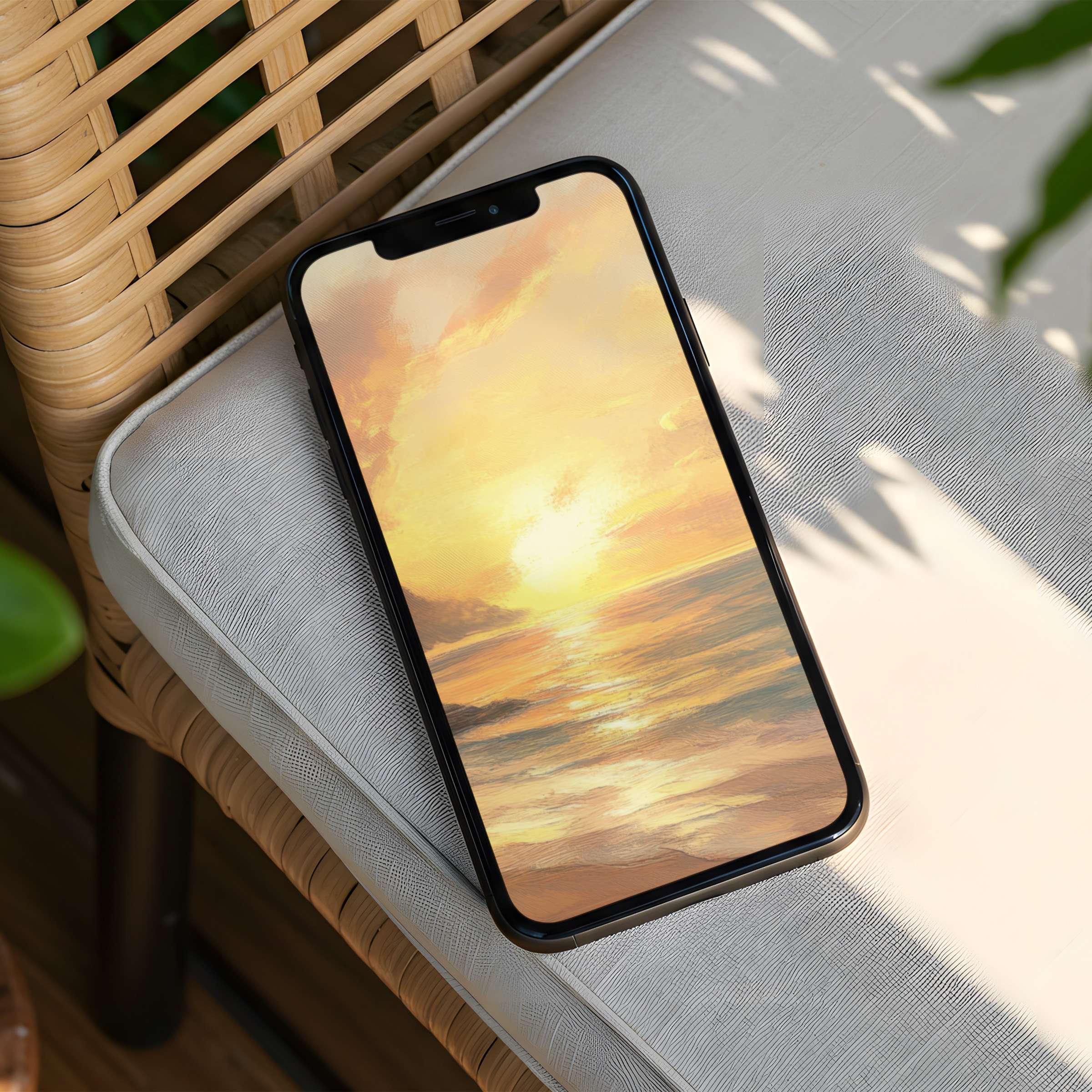 iPhone background of a serene sunset with gentle waves offers calm inspiration perfect for instant download to any phone