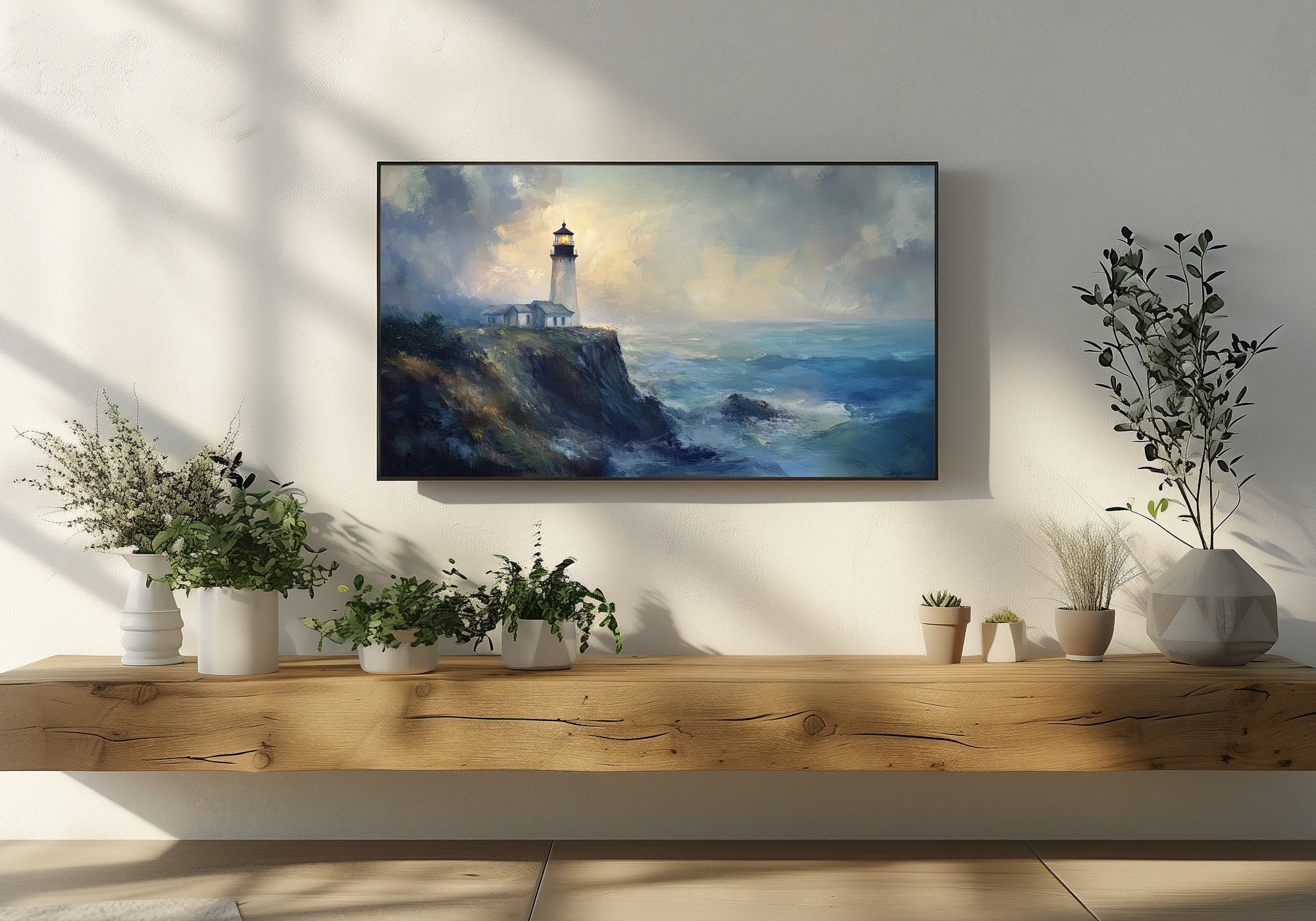 Beach Frame TV Art with Lighthouse