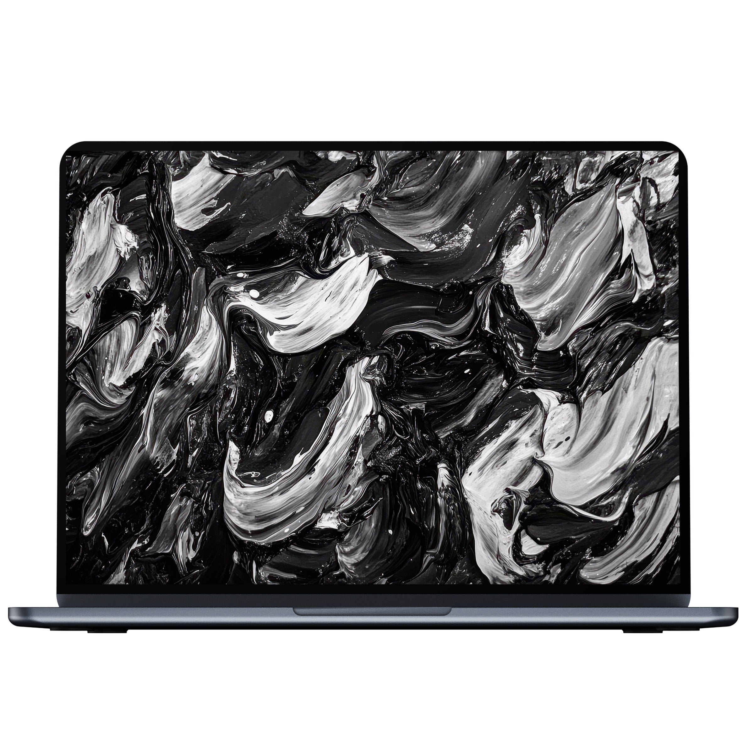 Elegant black and white desktop wallpaper in abstract swirls for digital download fits PC, laptop, or Mac for calm inspiration