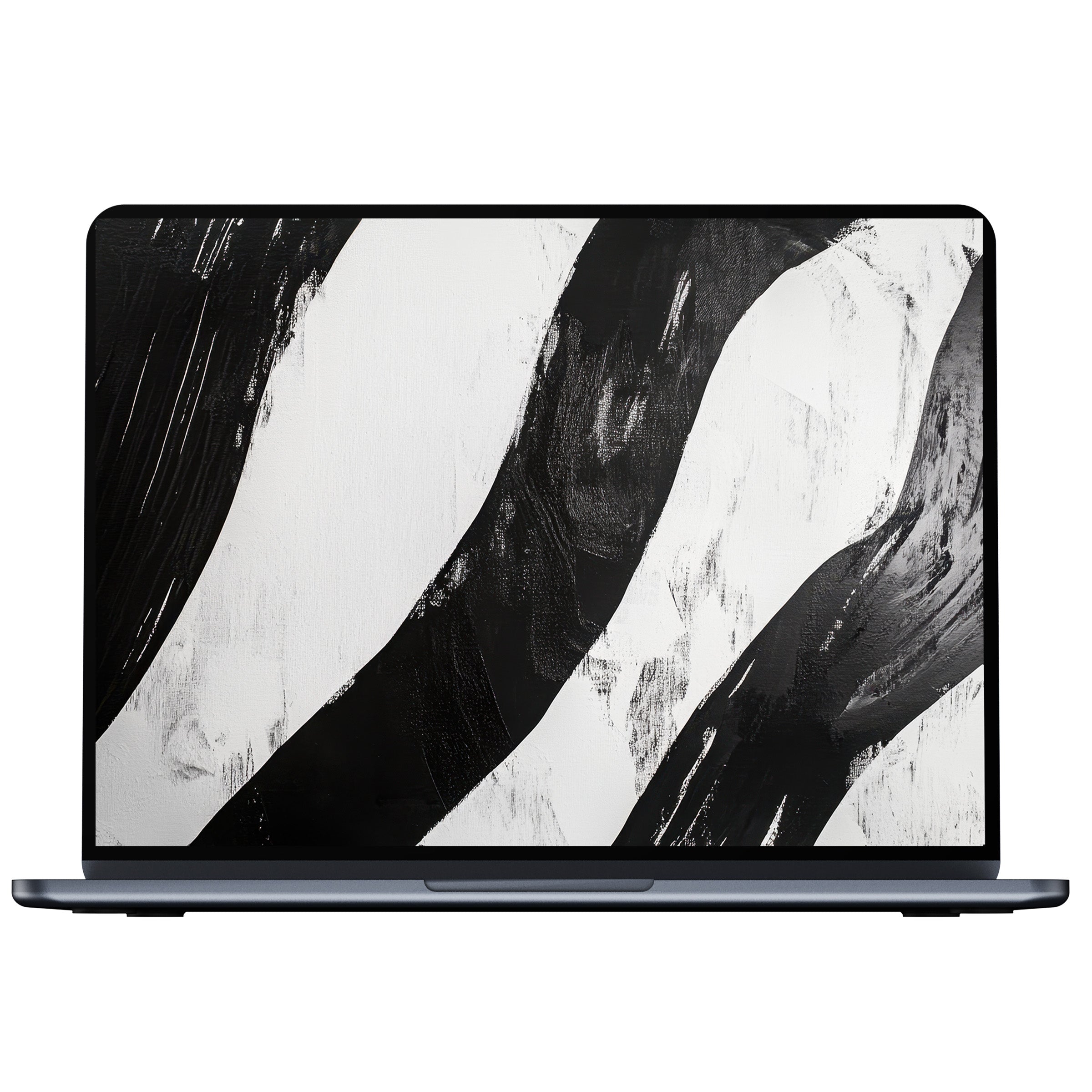 Elegant black and white desktop wallpaper featuring abstract brush strokes, perfect for digital download on PC, Laptop, or Mac