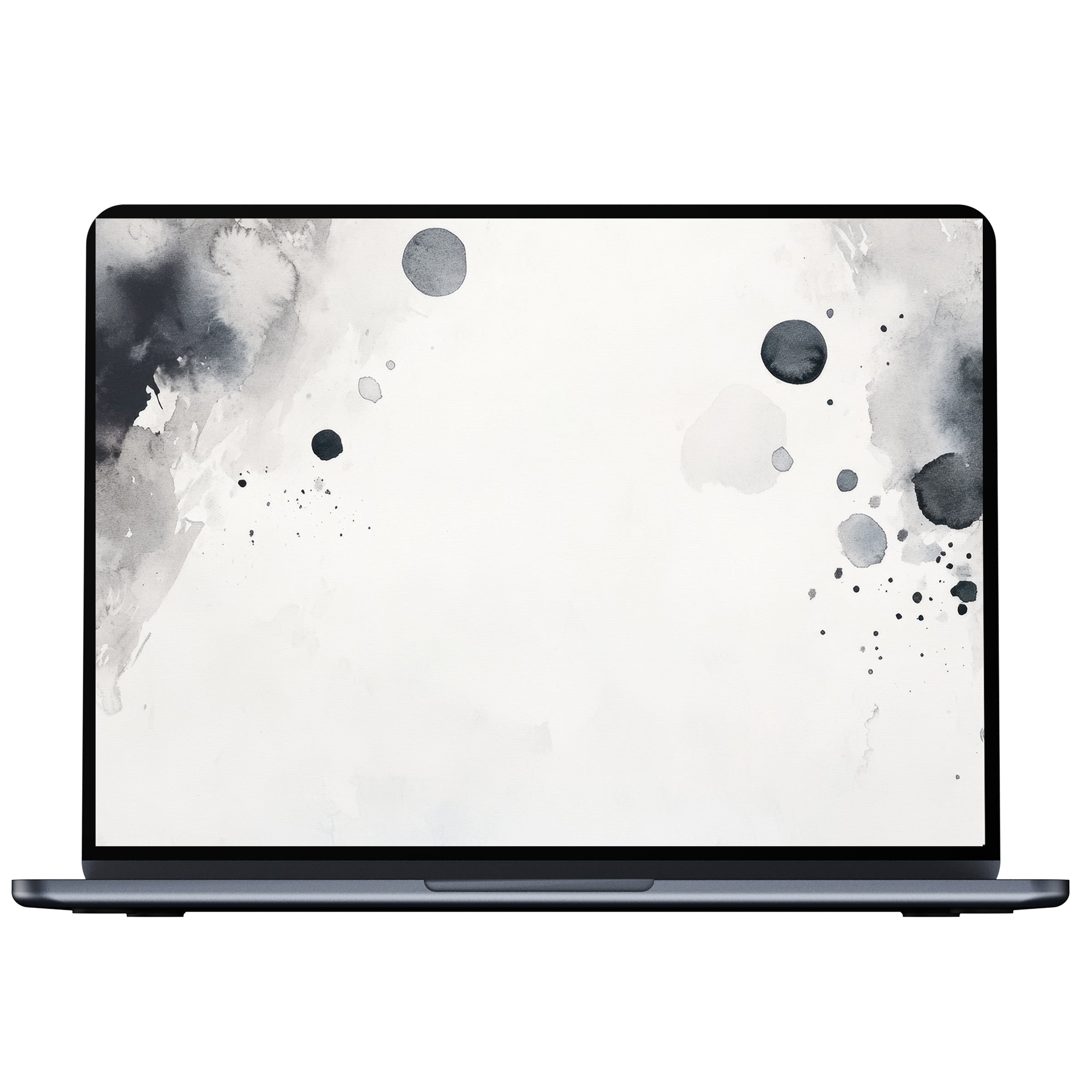 Elegant black and white desktop wallpaper with abstract watercolor textures inspires calm and mindfulness digital download for PC or laptop