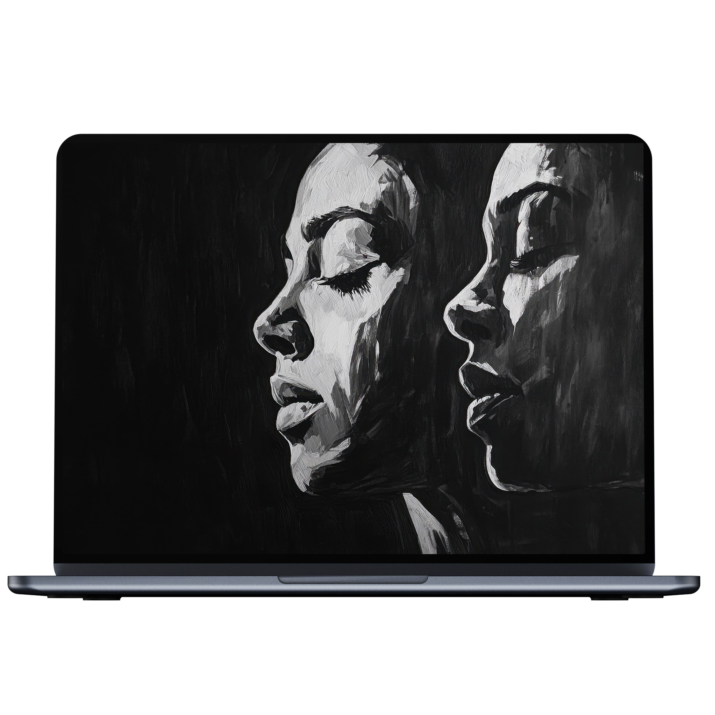 Elegant and inspiring black and white desktop wallpaper digital download featuring artistic faces, ideal for PC, laptop, and Mac