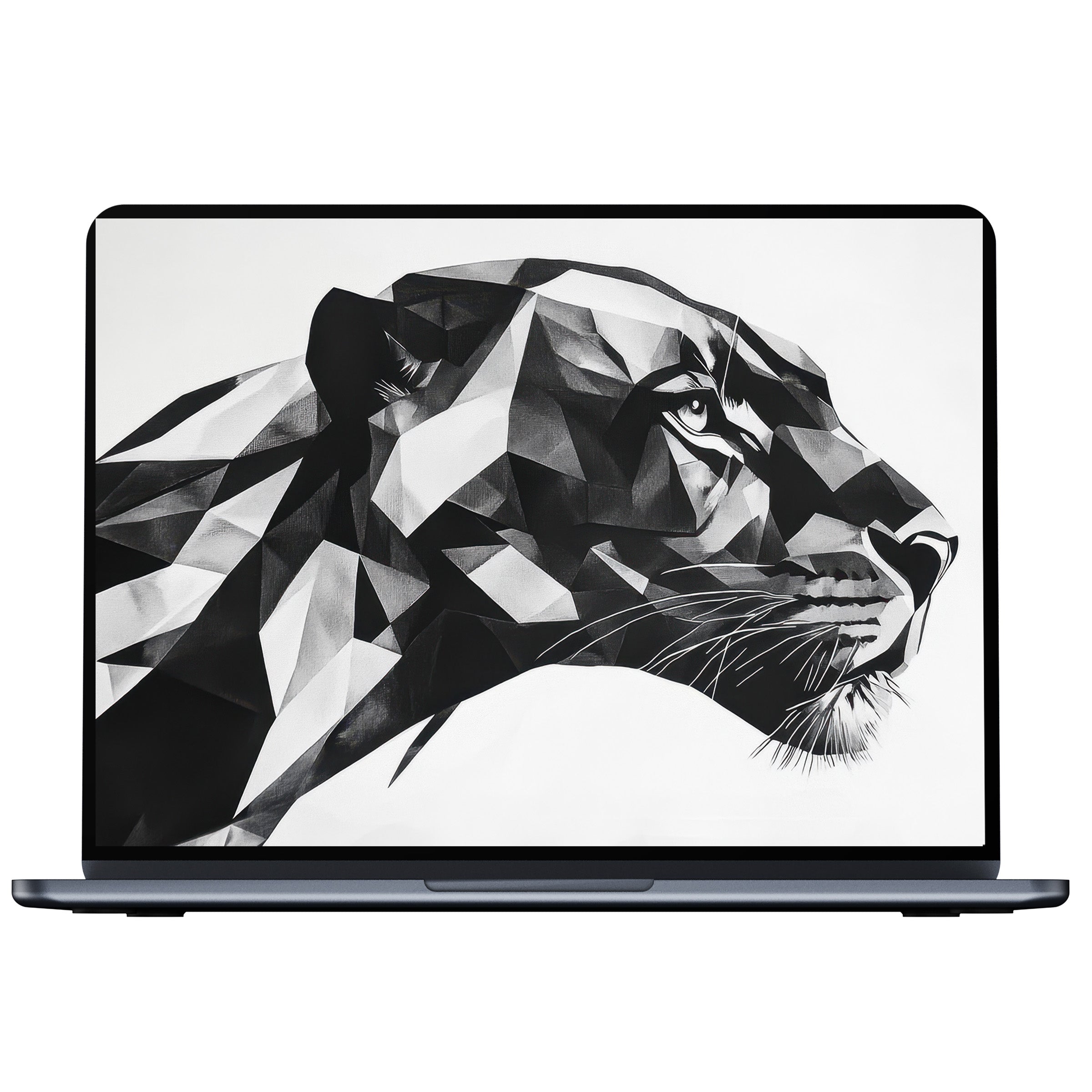 Polygonal panther design in black and white desktop wallpaper, perfect digital download for PC, laptop, and Mac users seeking elegance