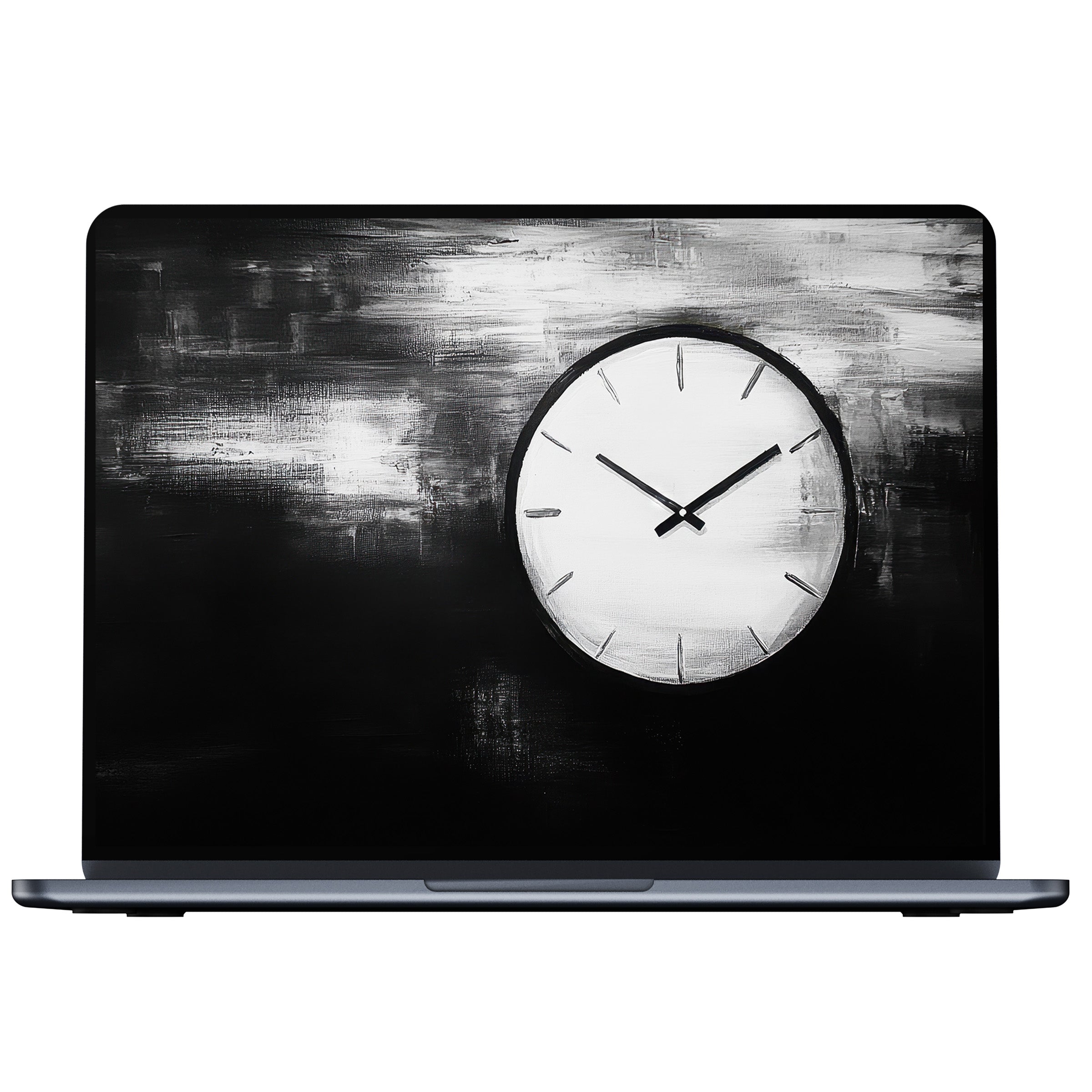 Black and white desktop wallpaper featuring an elegant clock design offers calm inspiration for PC, laptop, and Mac digital download