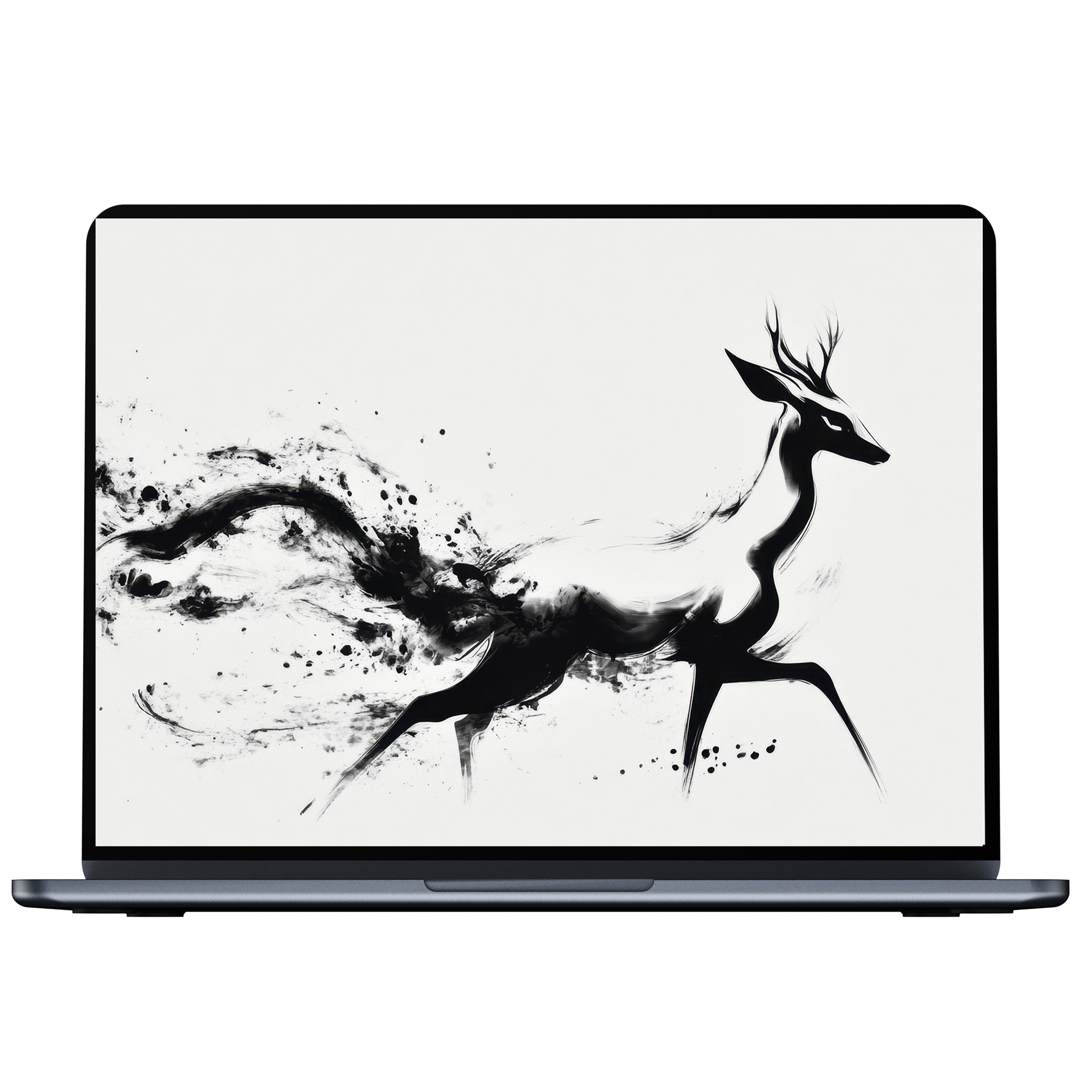 Elegant black and white desktop wallpaper featuring an artistic gazelle splash for PC, laptop, or Mac digital download inspires calm