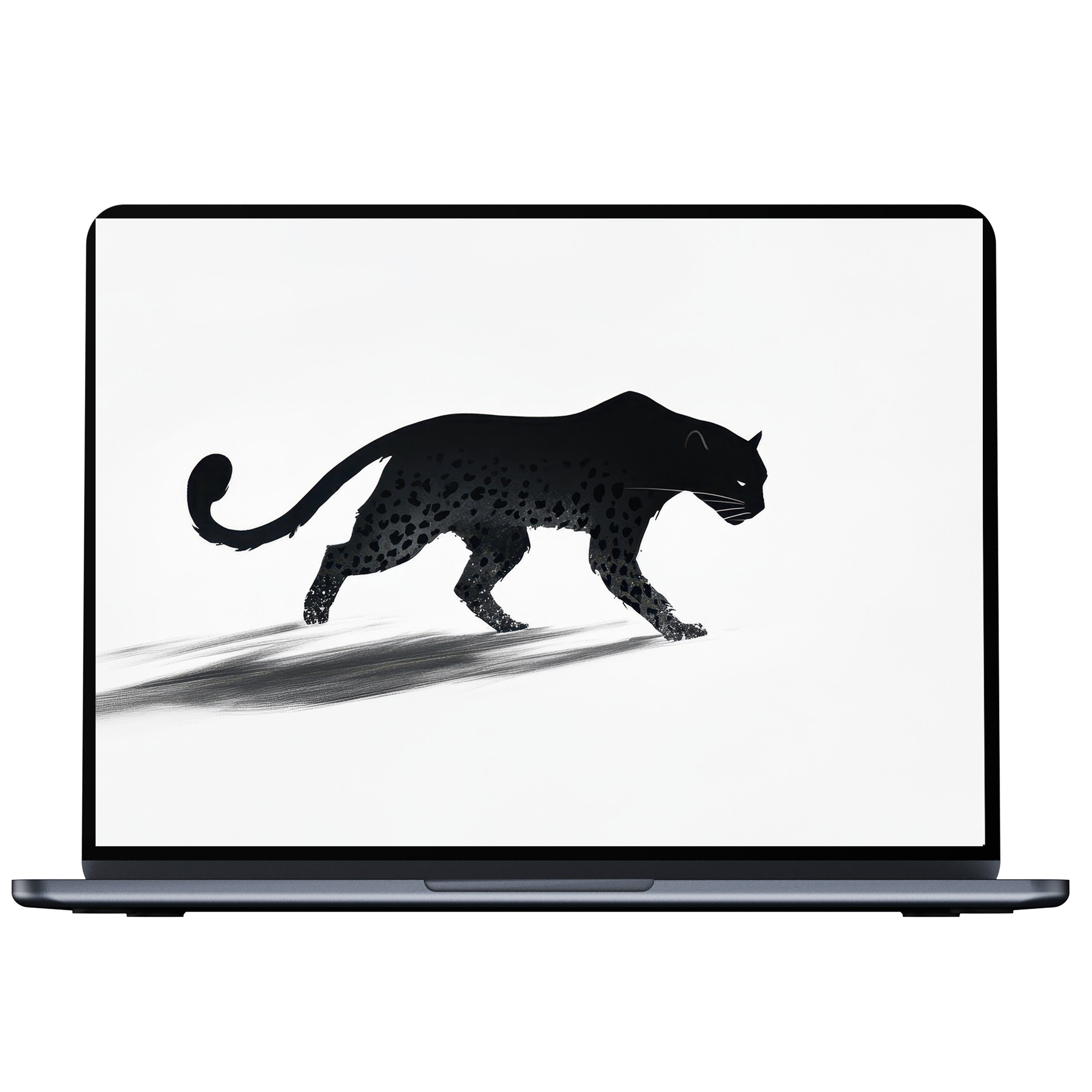 Black and white desktop wallpaper featuring a sleek panther silhouette in digital art for PC or laptop inspires calm and elegance