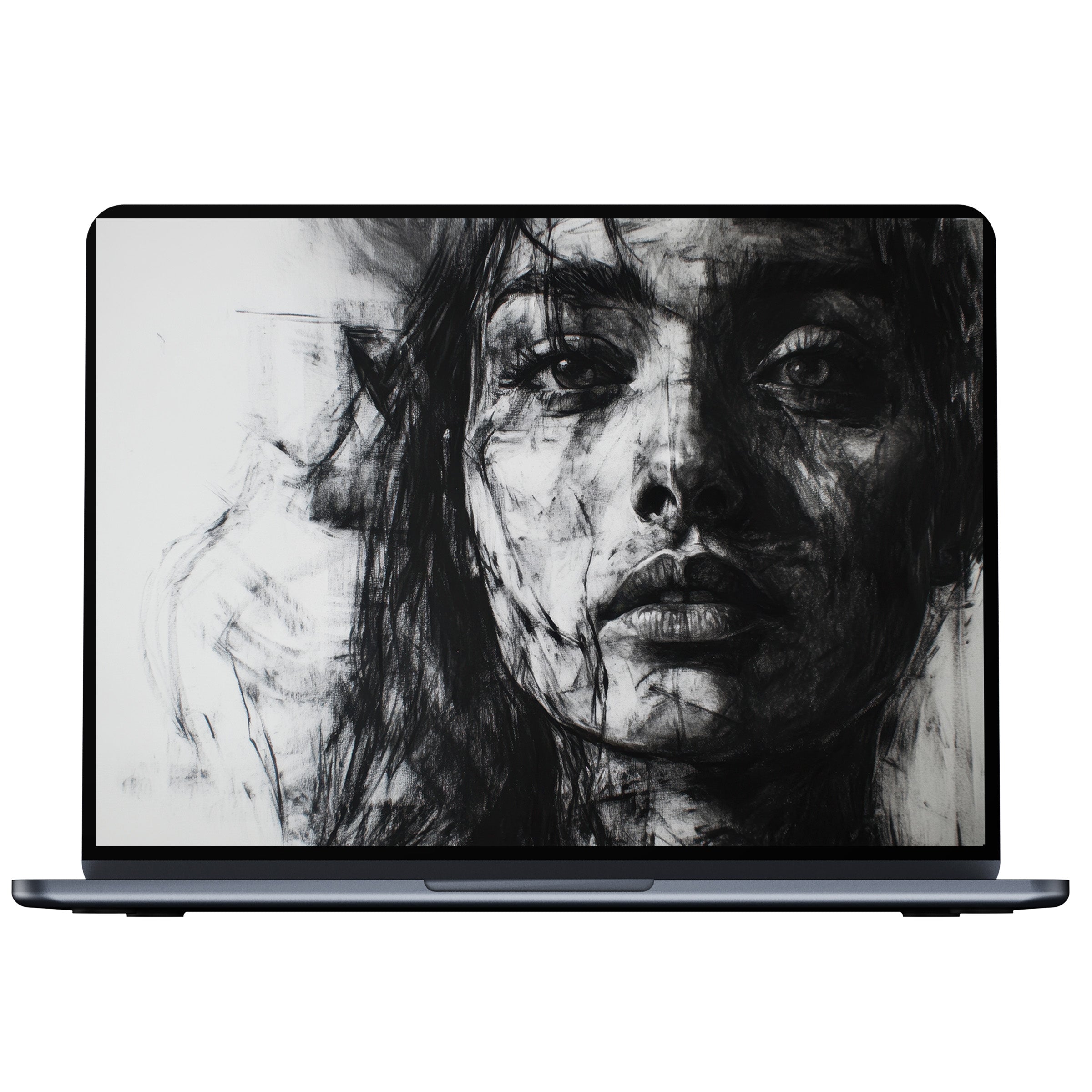 Inspiring black and white desktop wallpaper digital download of abstract portrait art enhances calm elegance for PC and laptop screens