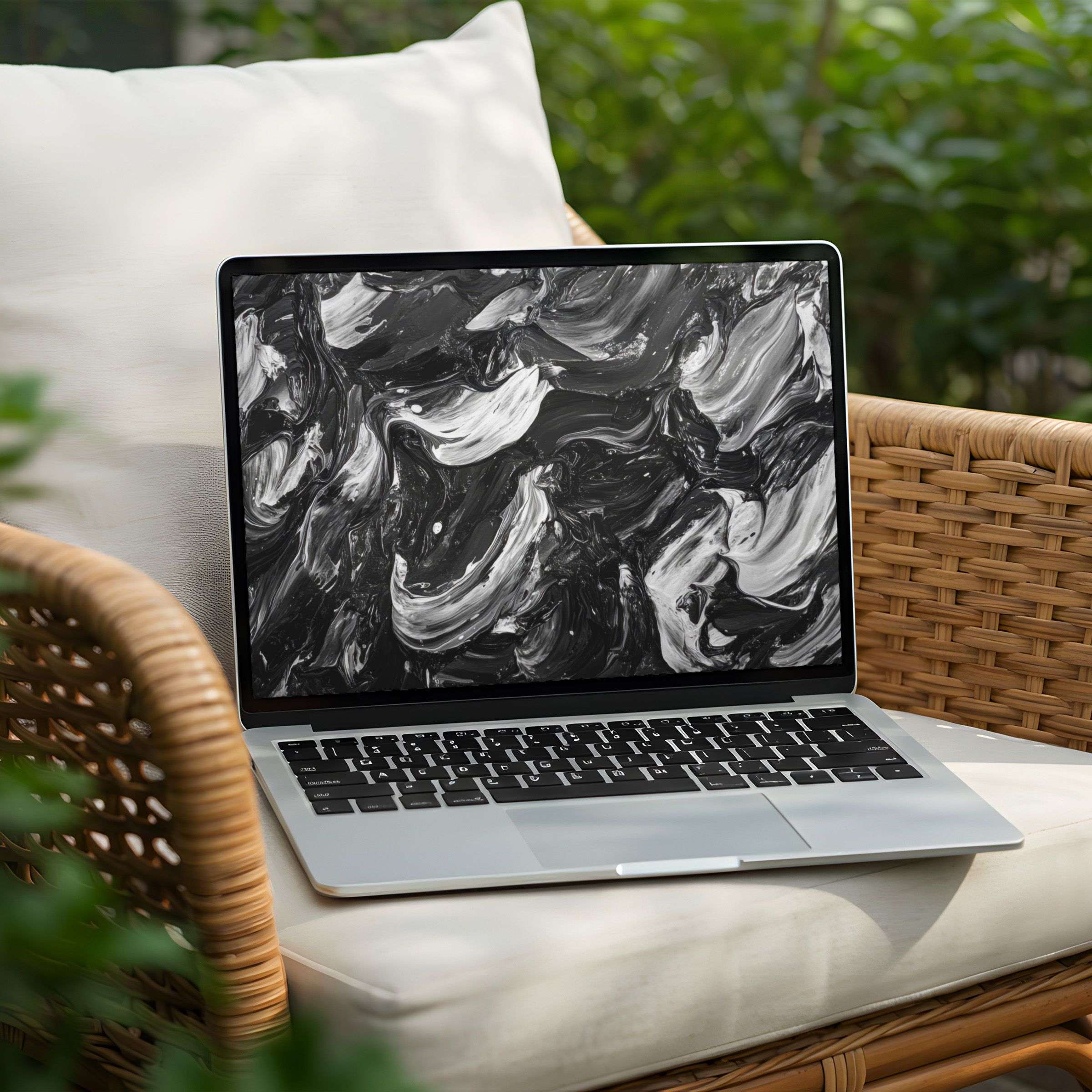 Elegant black and white marble desktop background enhances PC or Laptop ambiance with instant download for mindful inspiration