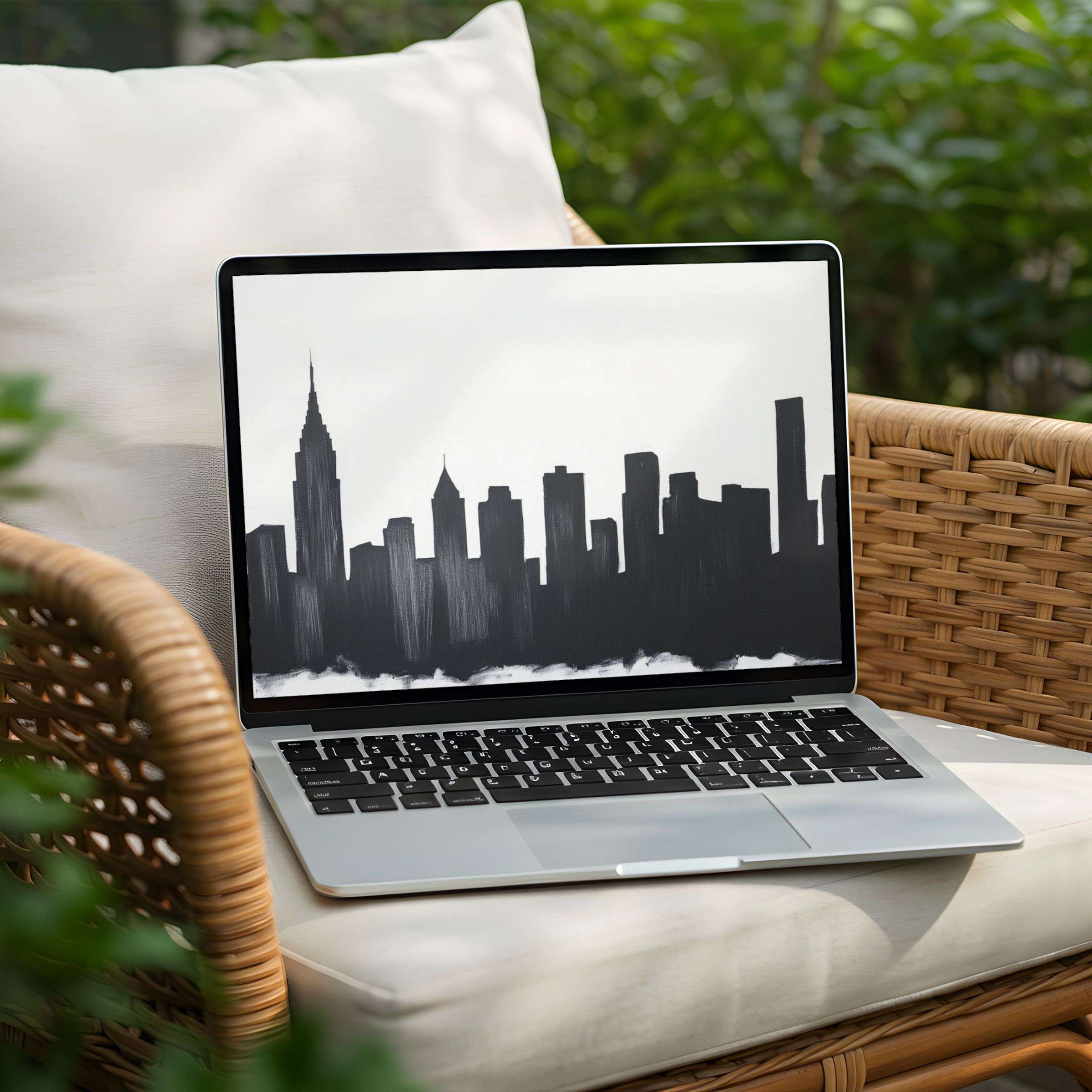 Elegant skyline desktop background for PC or Laptop instant download evokes calm and inspiration with minimalist black and white tones