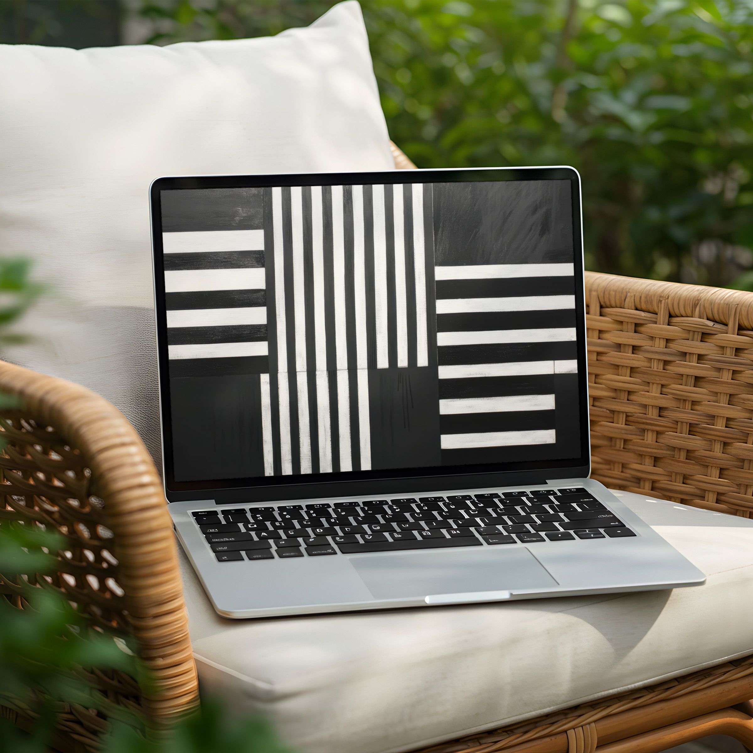 Striking black and white striped desktop background on Laptop for instant download invites elegance and mindfulness to your PC setup