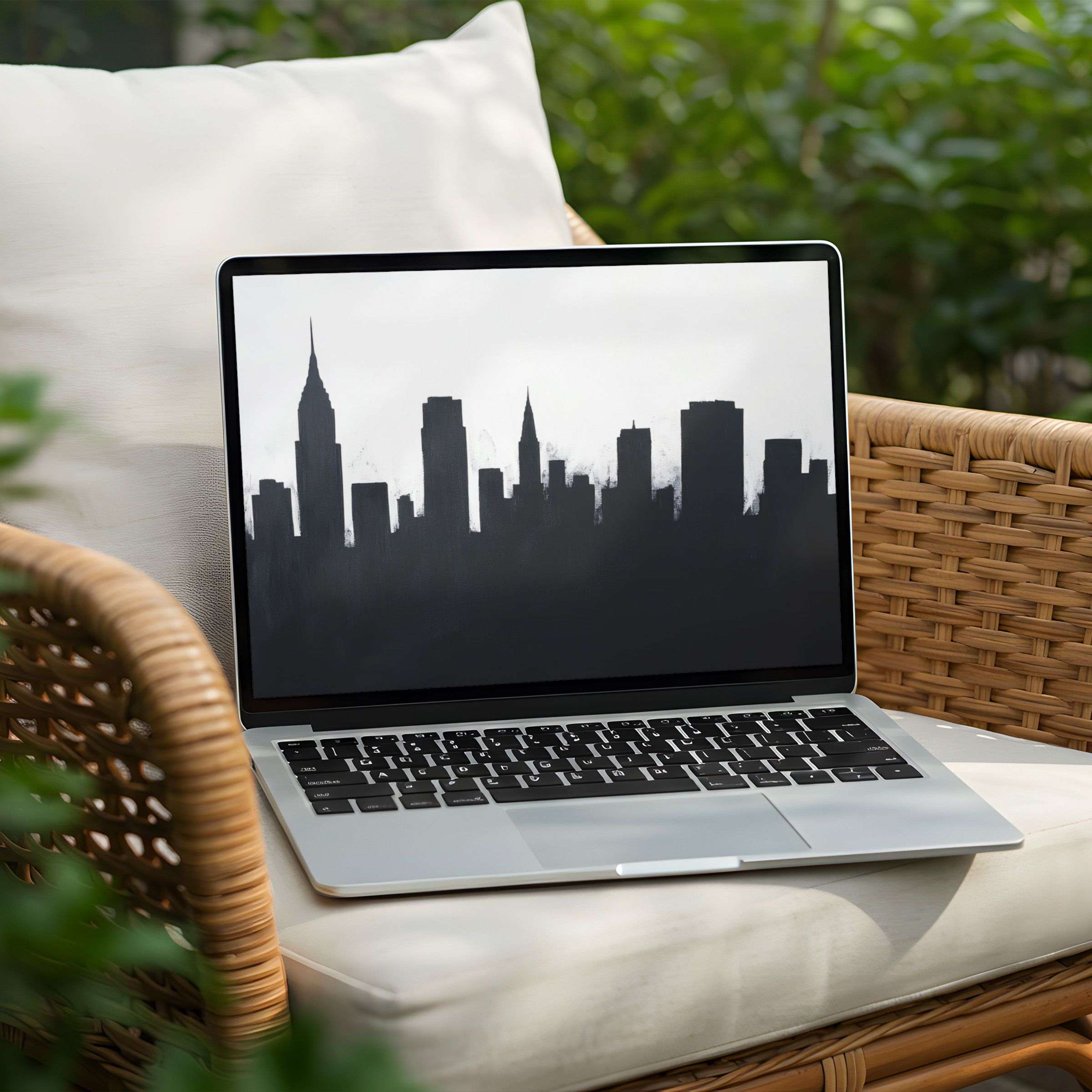 Elegant black and white skyline desktop background for PC or Laptop offers calm inspiration and mindfulness in instant download