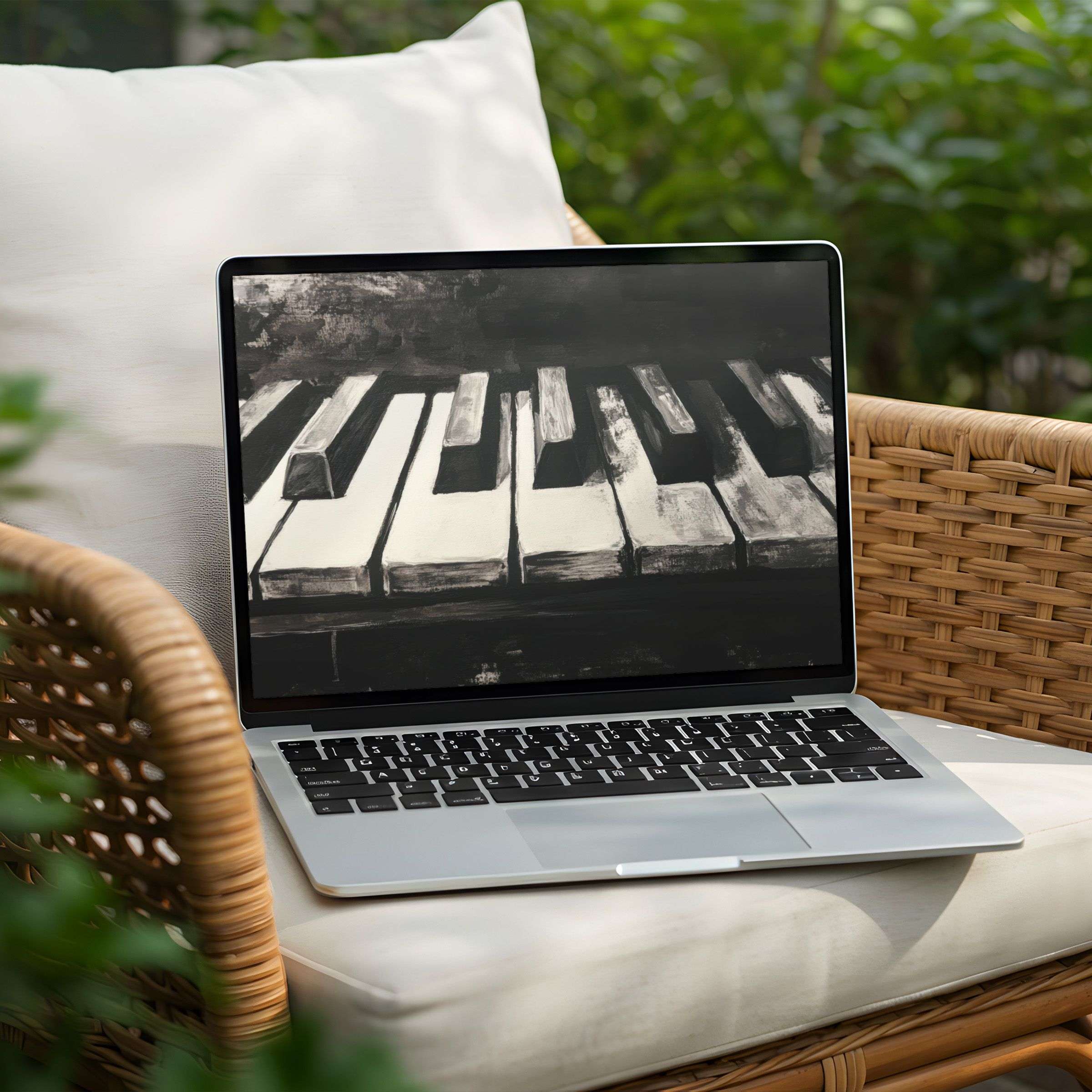 Elegant black and white piano keys desktop background for PC and Laptop instant download for calm inspiration and mindfulness