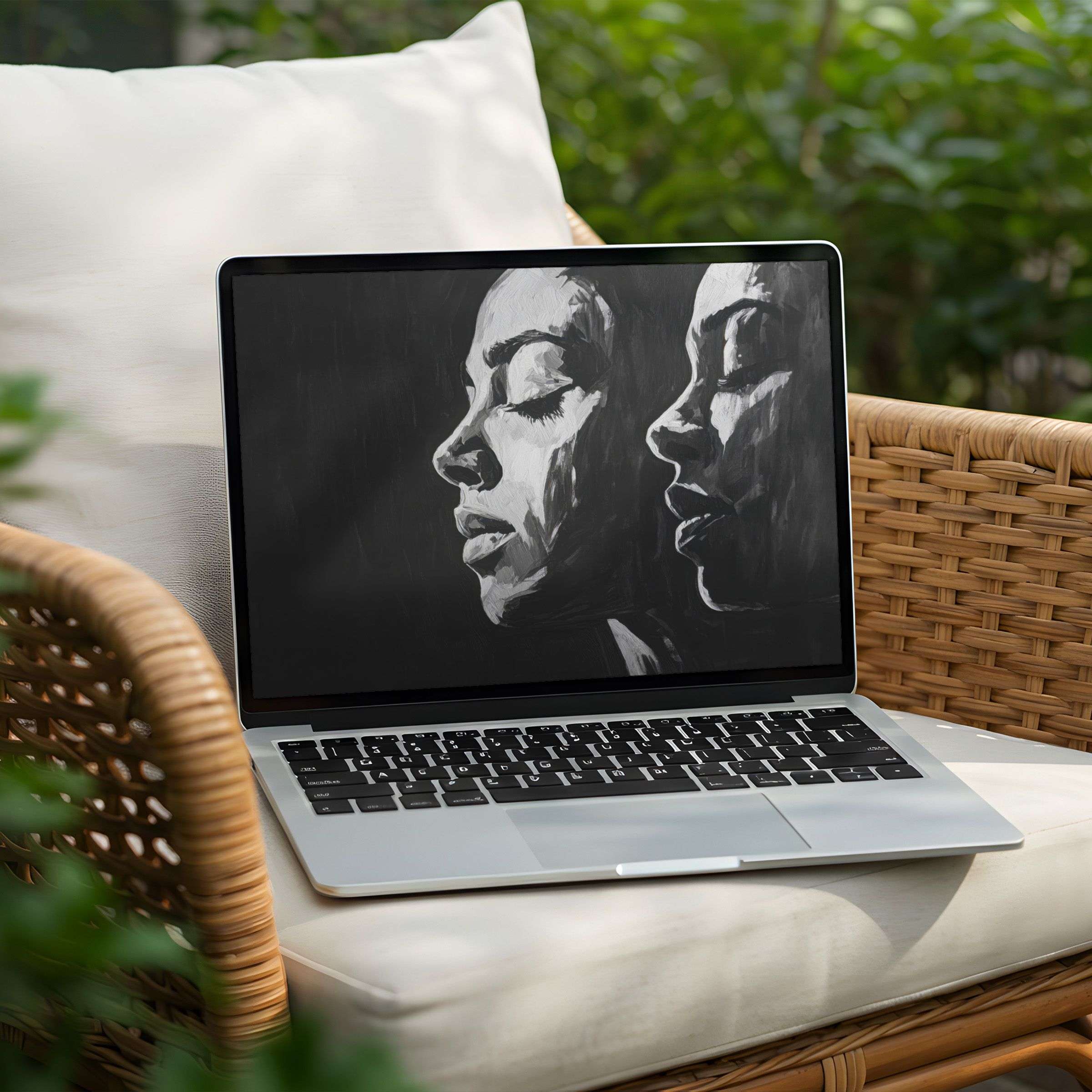 Elegant black-and-white portrait desktop background for PC or Laptop brings calm and inspiration via instant download