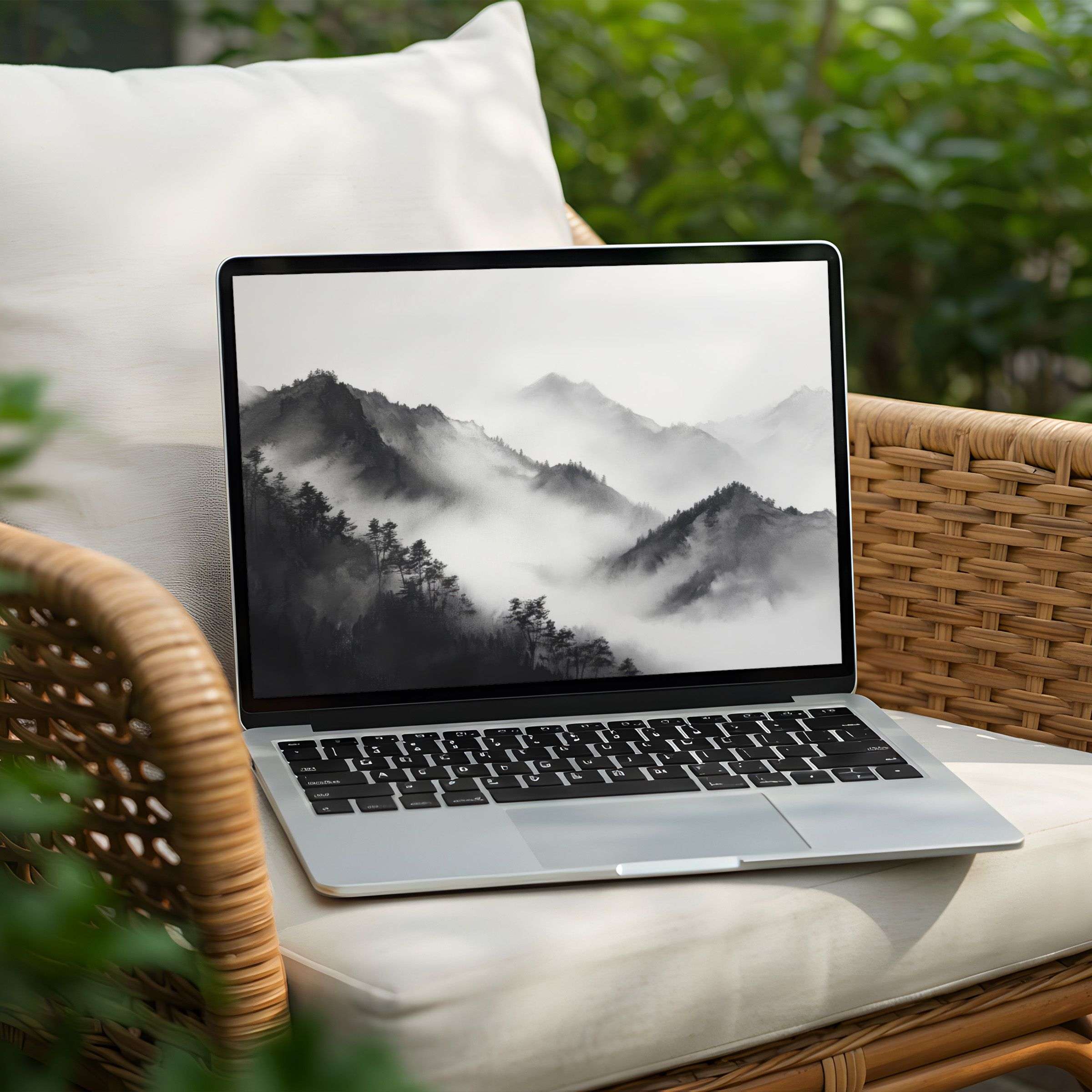 Misty mountains desktop background for PC and Laptop instant download evoking calm and inspiration with elegant monochrome design