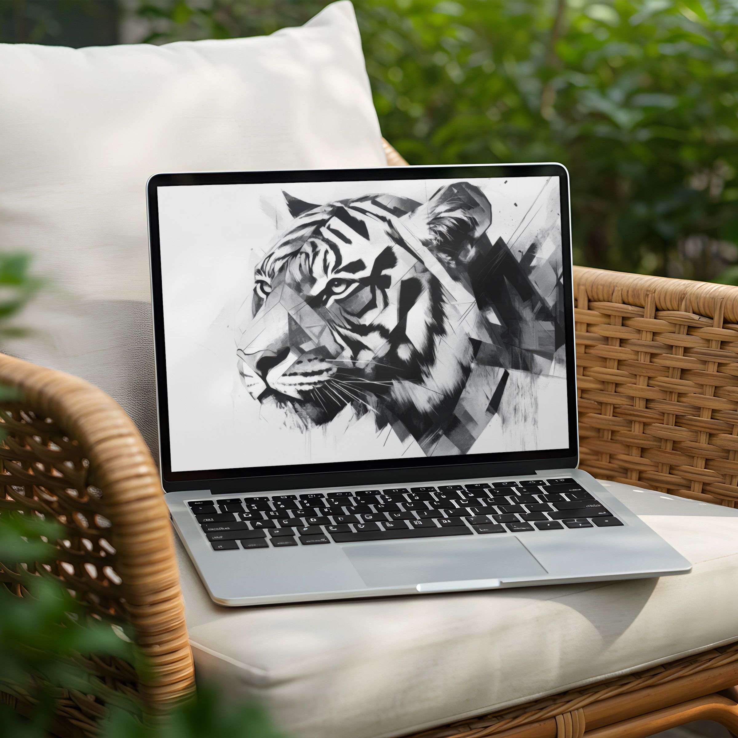 Elegant geometric tiger artwork for your PC and laptop desktop background offers instant download to inspire mindfulness and calm