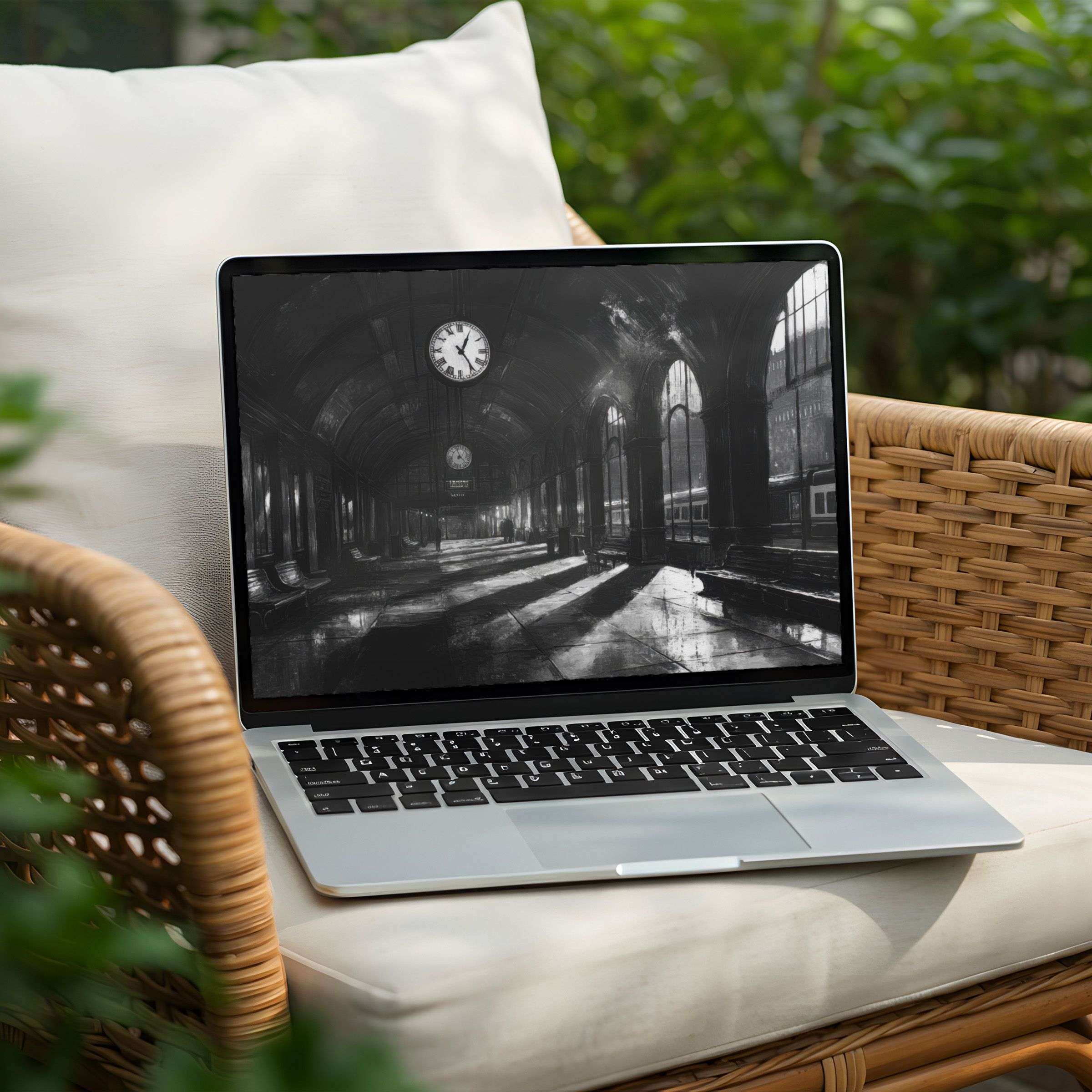 Elegant grayscale desktop background for instant download featuring serene architecture on PC or Laptop inspiring tranquility