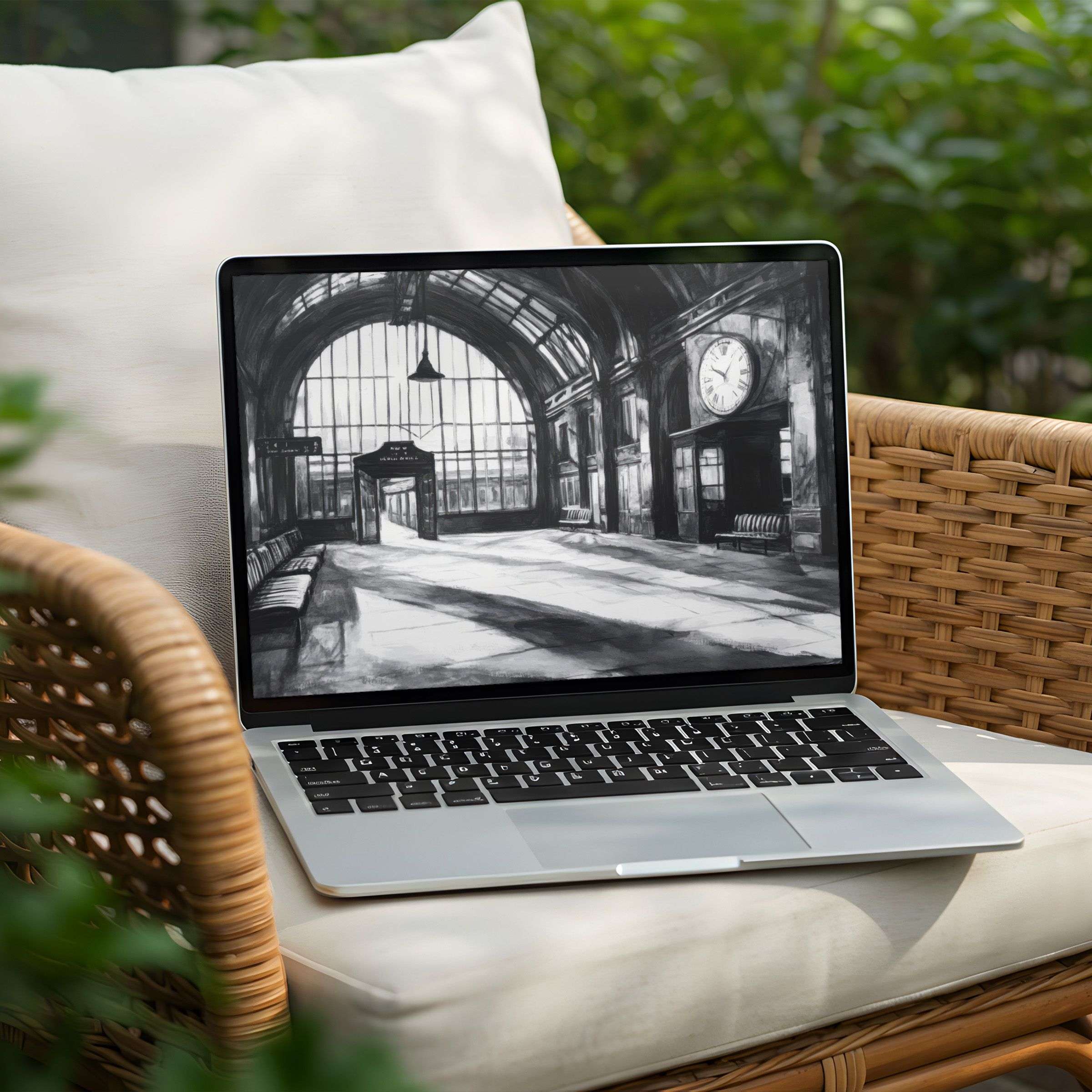 Elegant black and white digital art for PC and Laptop instills calm, available for instant download desktop background