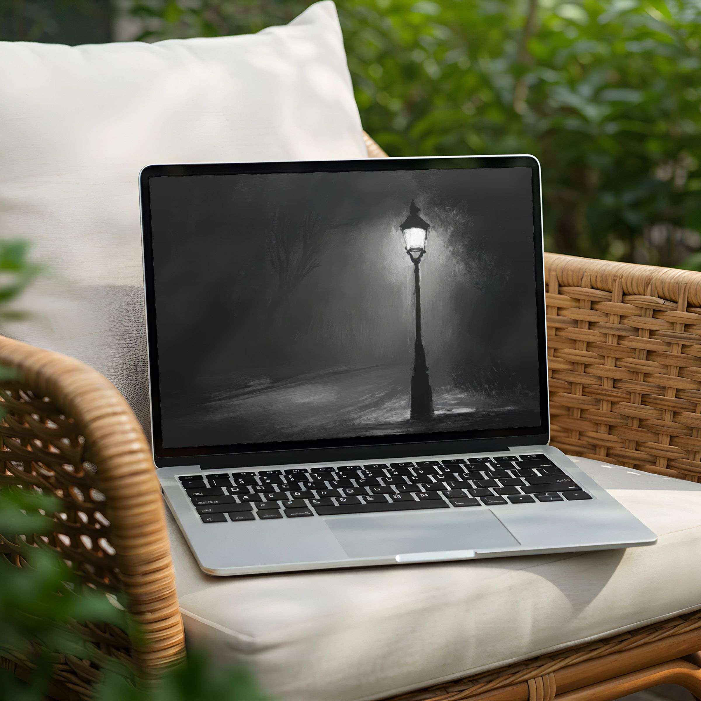 Elegant desktop background for PC or Laptop featuring a misty streetlamp scene, instant download for serene inspiration