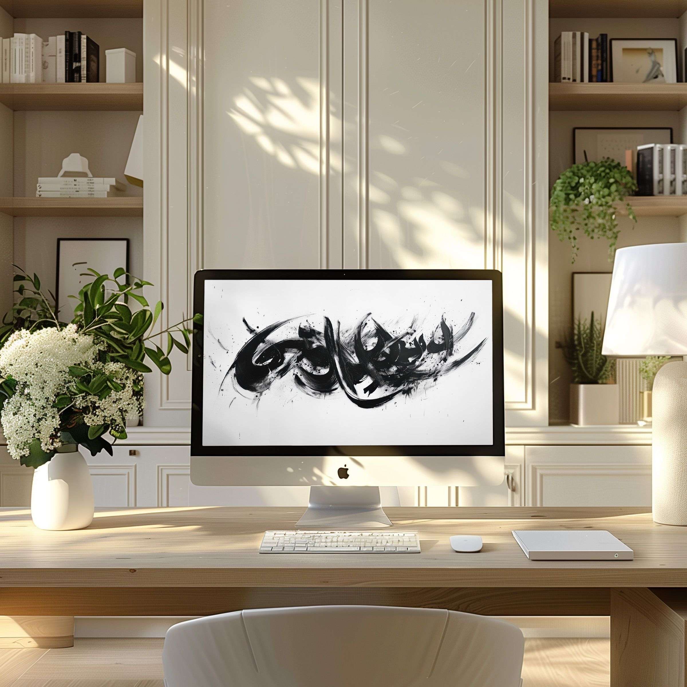 Elegant black and white abstract art as wallpaper for computer adds calm and inspiration to any modern PC or laptop setup