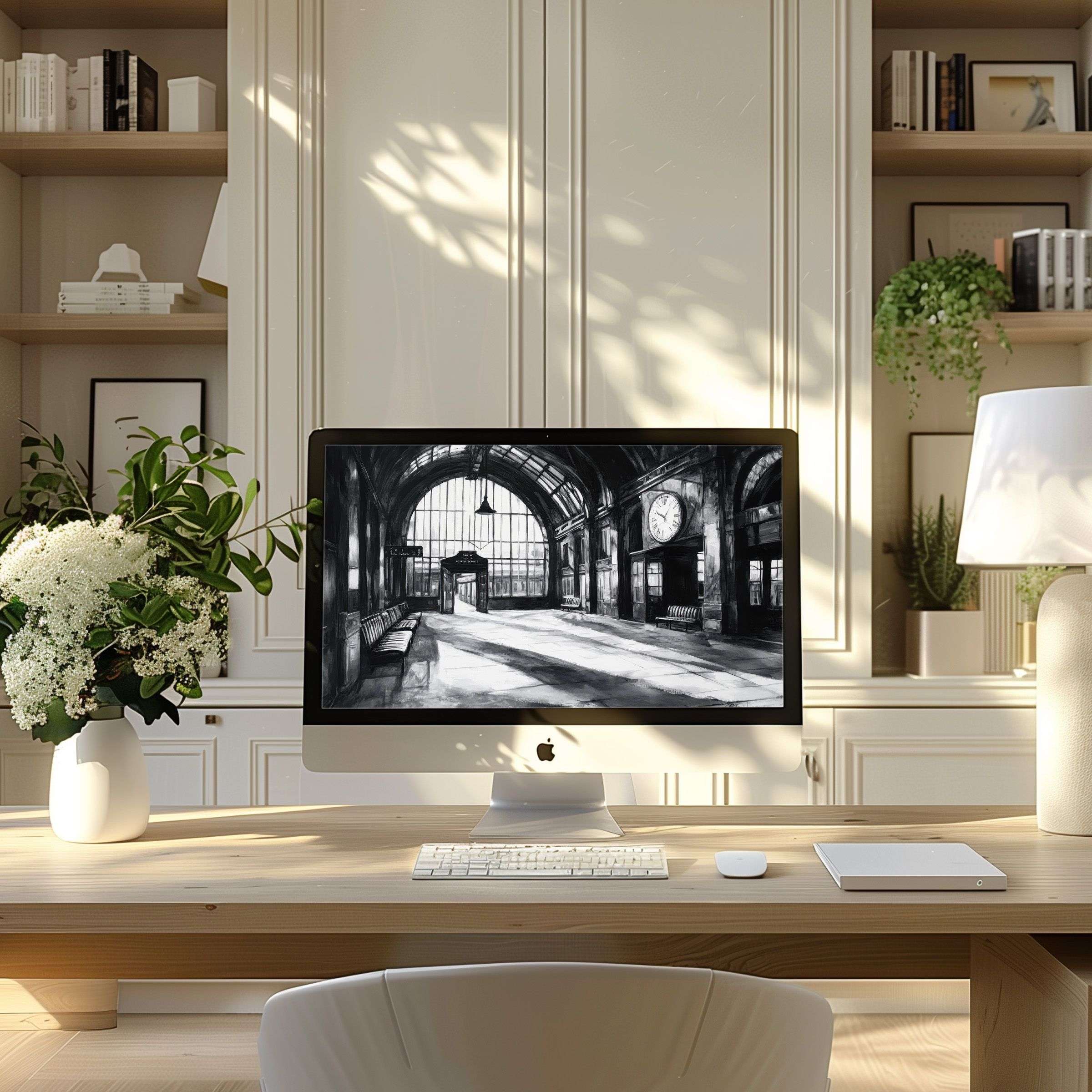 Elegant black and white architecture wallpaper for computer enhances your PC or laptop display, offering calm and inspiration