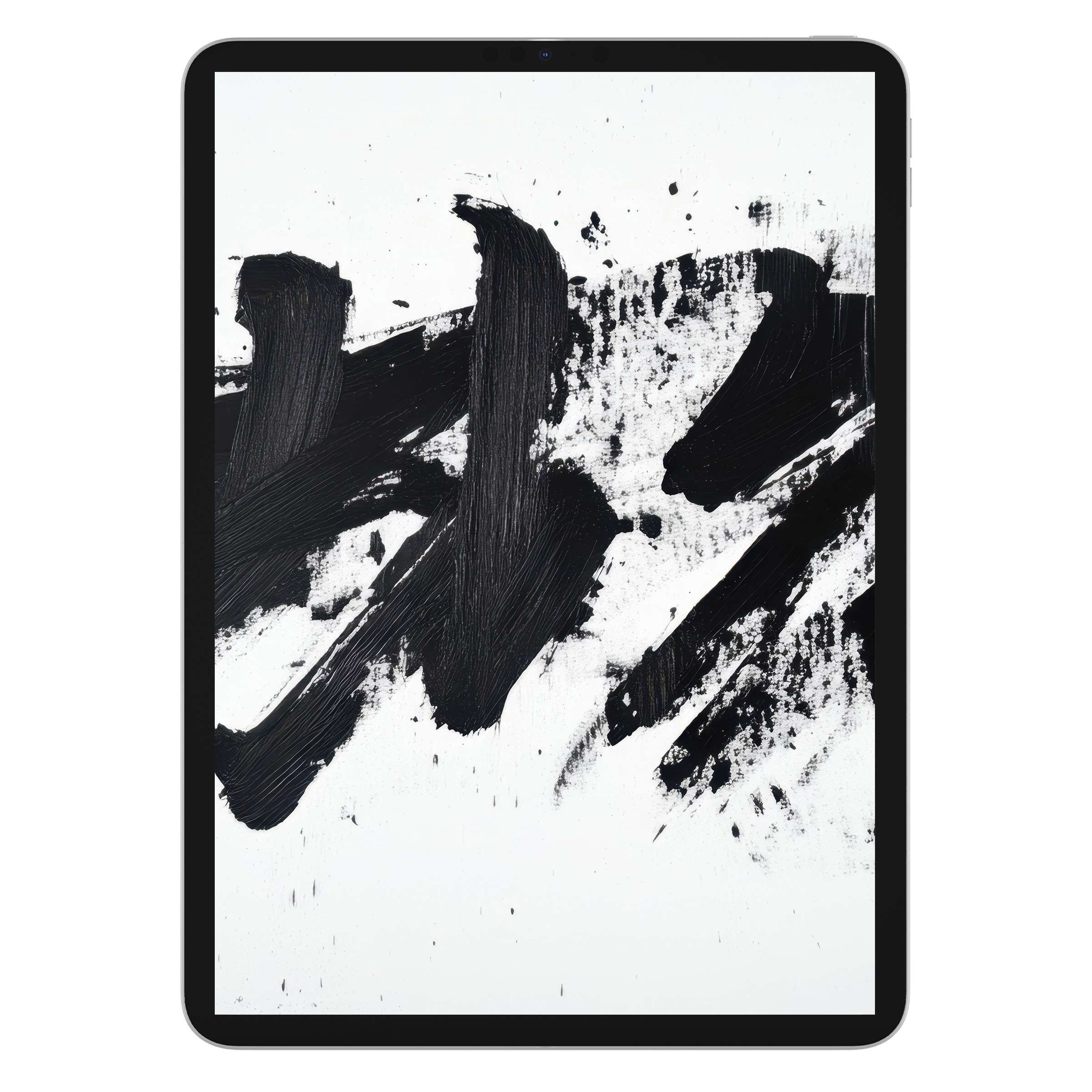 Black and white iPad wallpaper featuring bold brush strokes offers a calming digital download for tablet backgrounds and modern art lovers